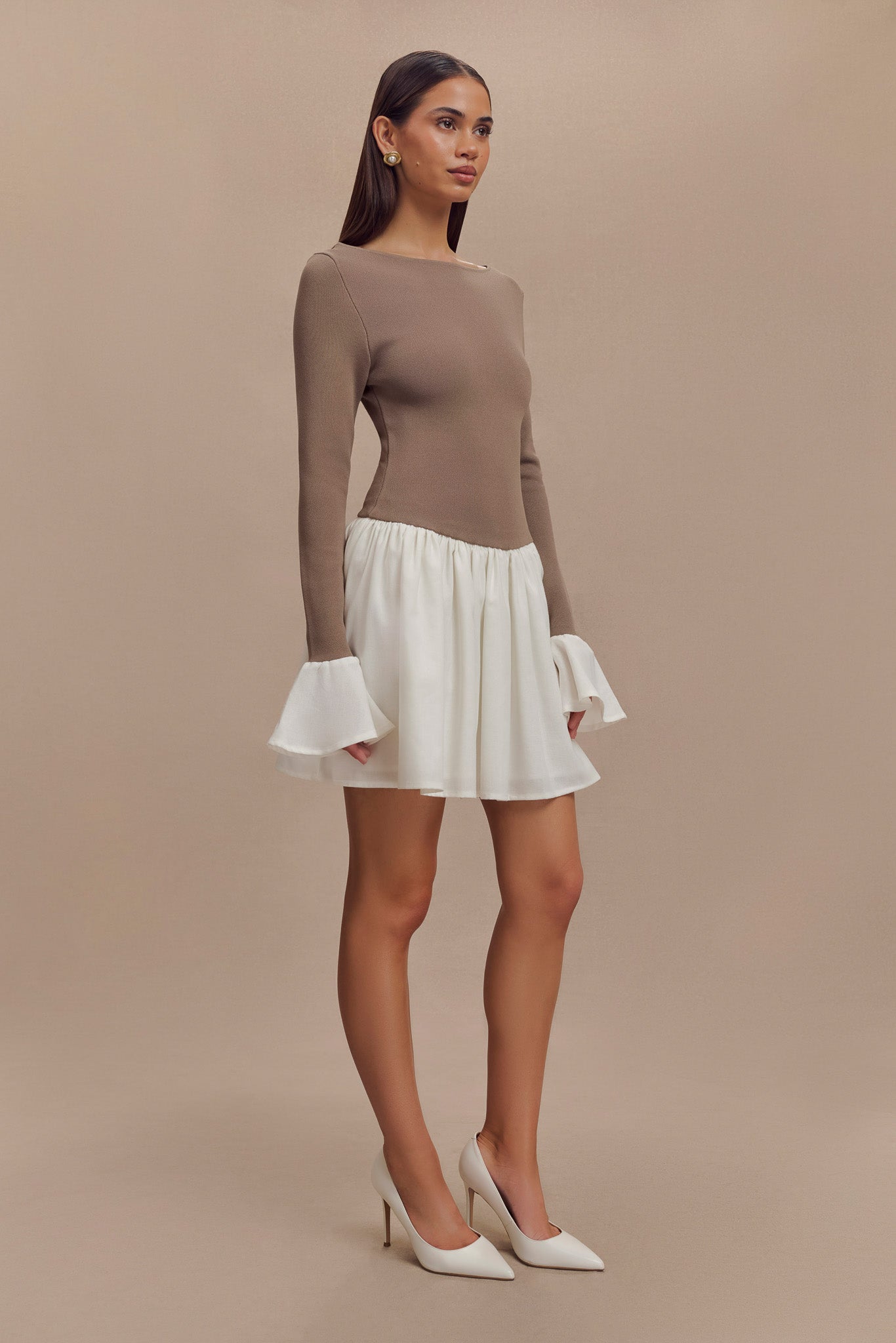Mini-robe en lin et tricot Sansa - Gris fumé et ivoire