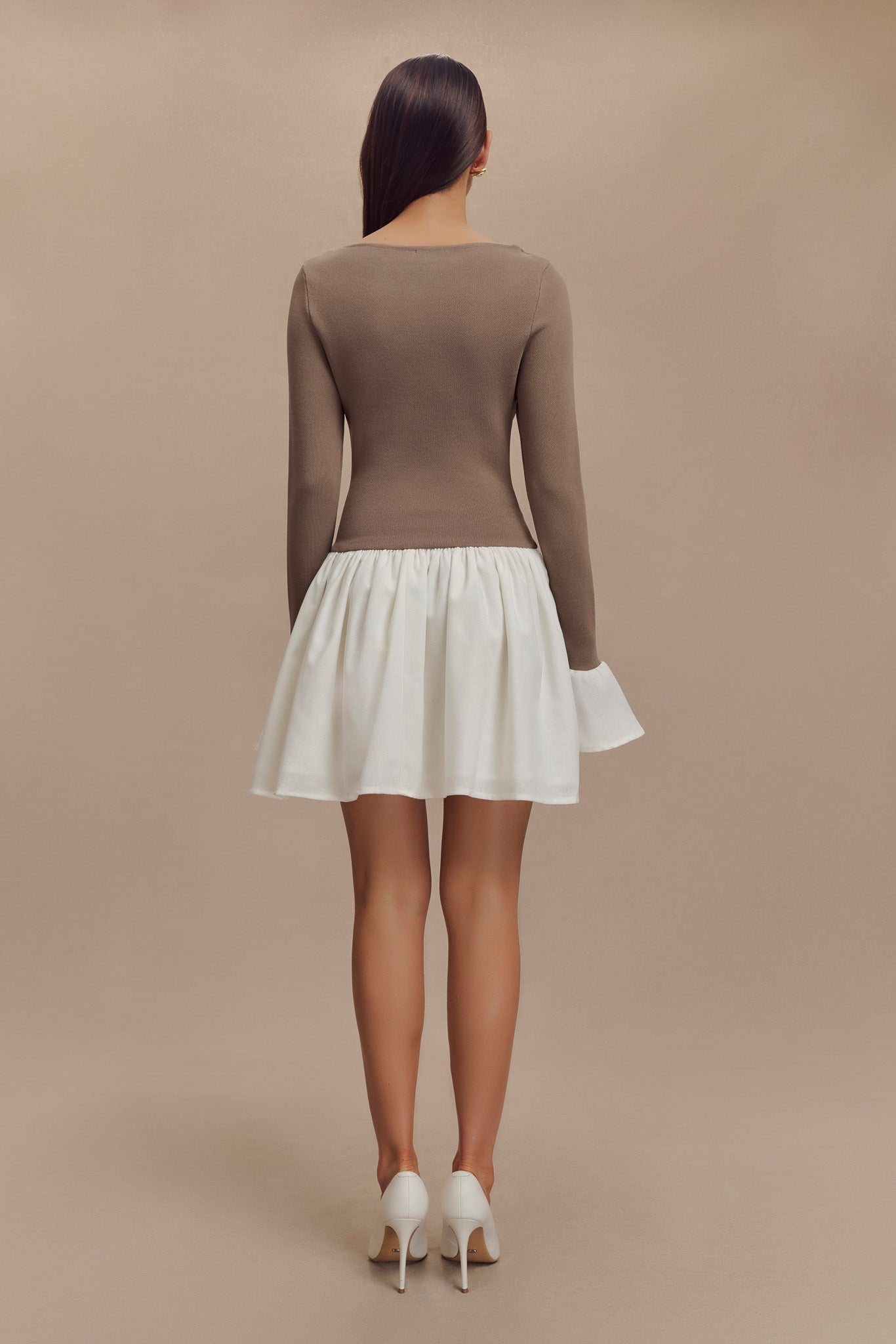 Mini-robe en lin et tricot Sansa - Gris fumé et ivoire