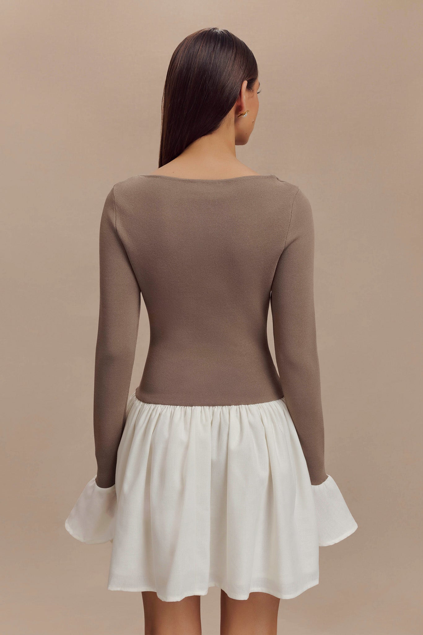 Mini-robe en lin et tricot Sansa - Gris fumé et ivoire