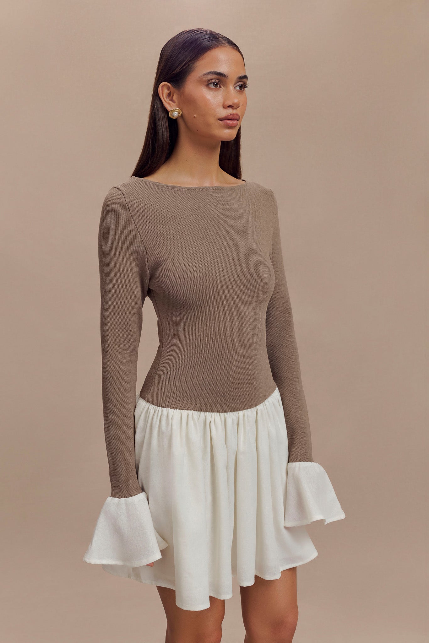 Mini-robe en lin et tricot Sansa - Gris fumé et ivoire
