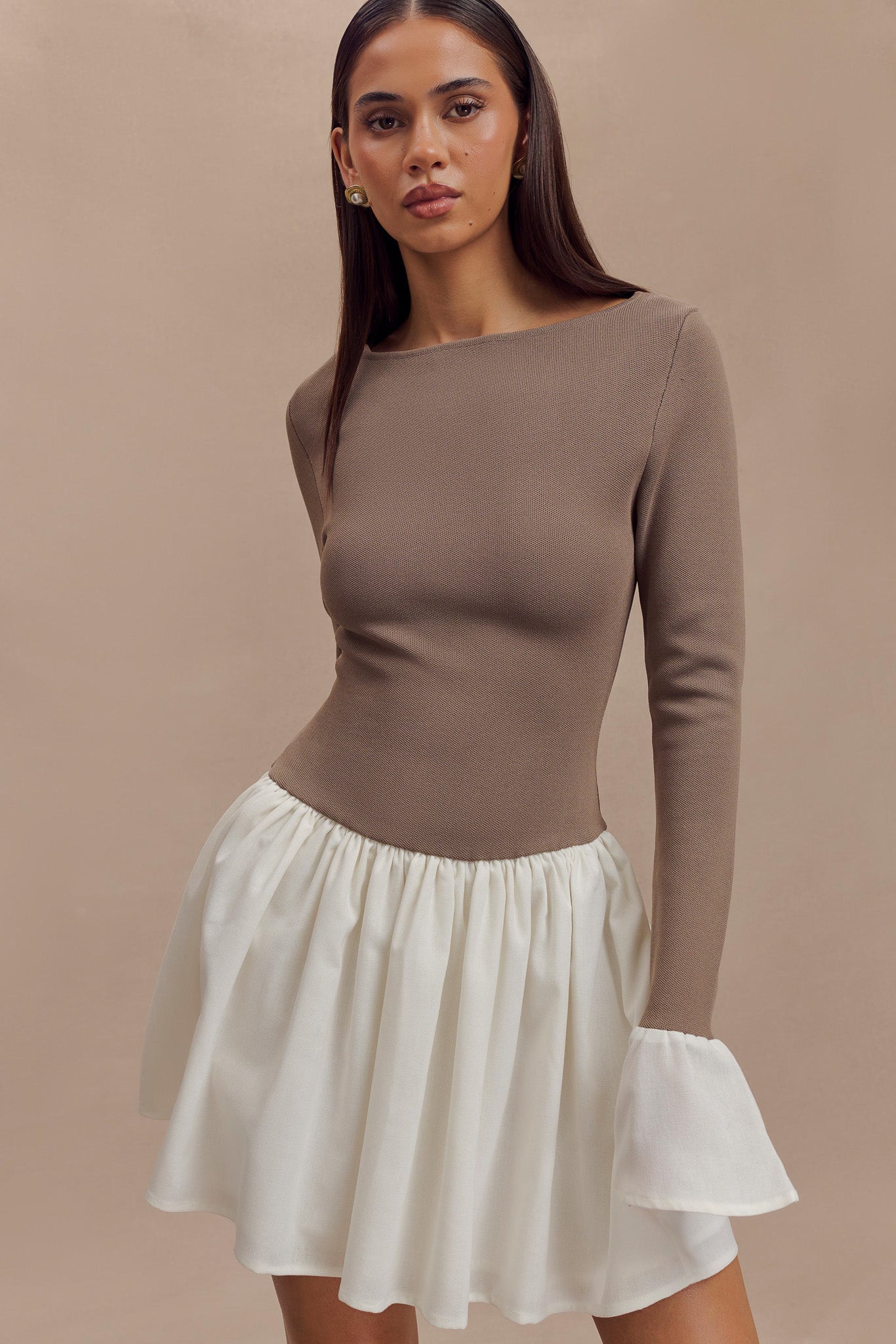 Mini-robe en lin et tricot Sansa - Gris fumé et ivoire