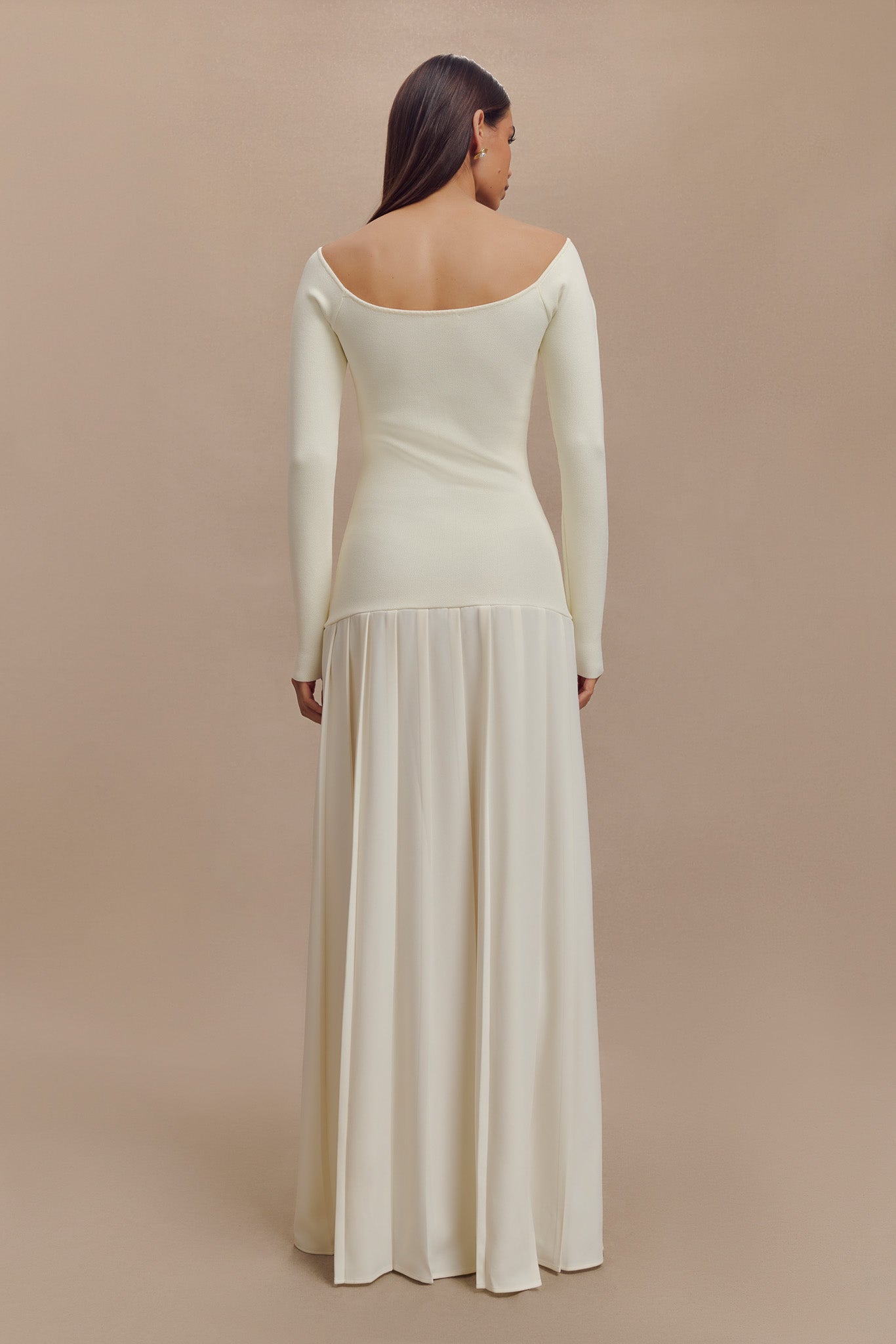 Robe maxi en tricot Presley à épaules dénudées - Ivoire