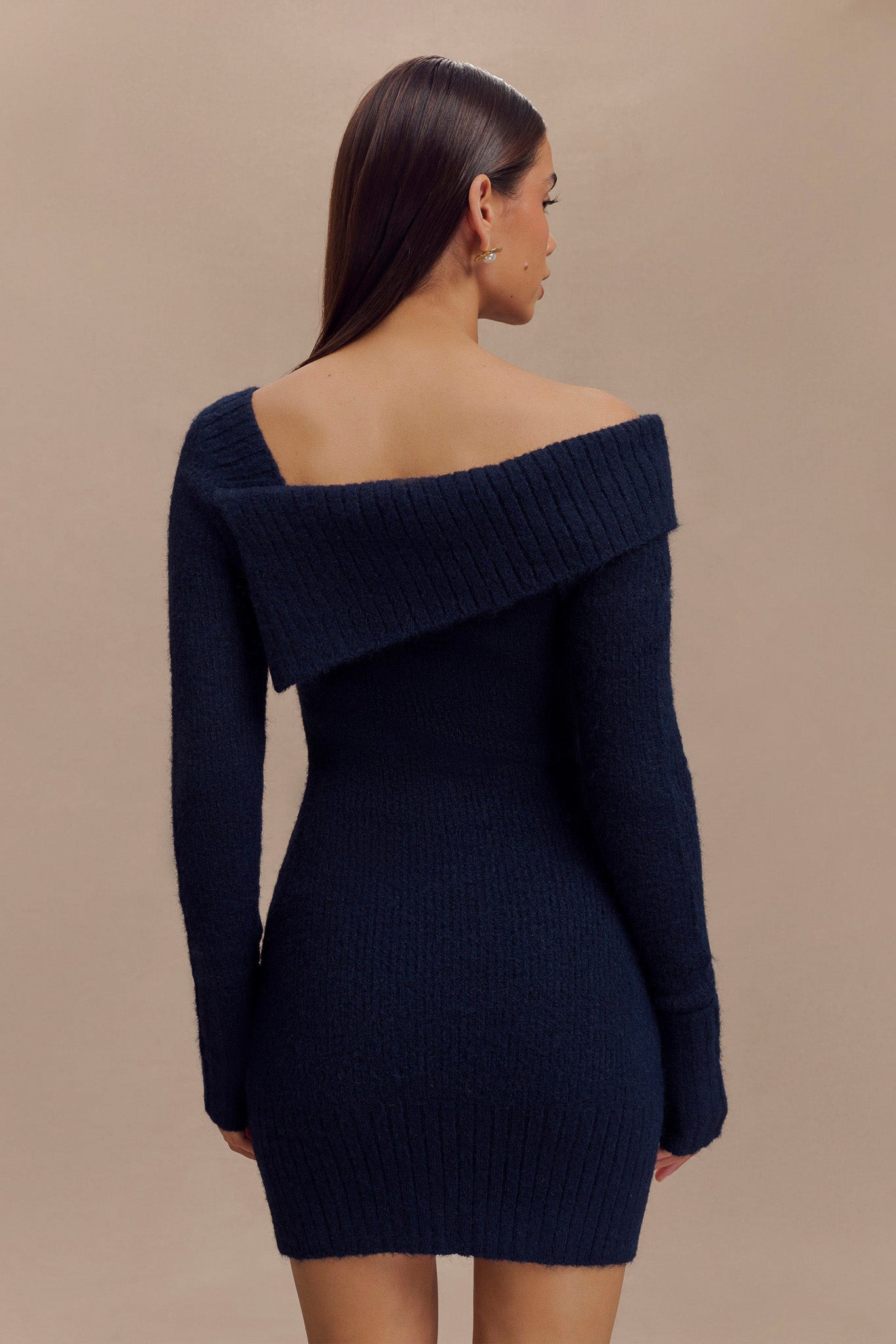 Mini-robe en tricot asymétrique Stephanie - Bleu marine foncé
