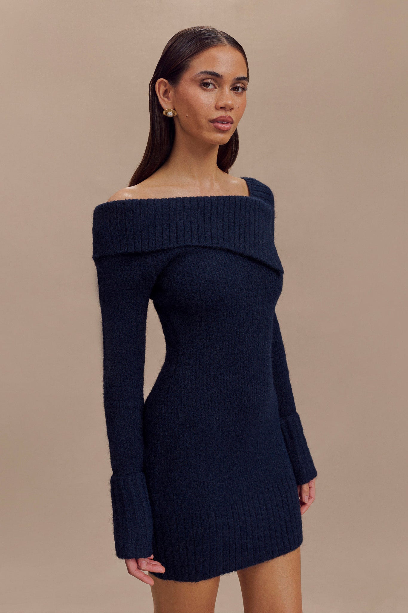 Mini-robe en tricot asymétrique Stephanie - Bleu marine foncé