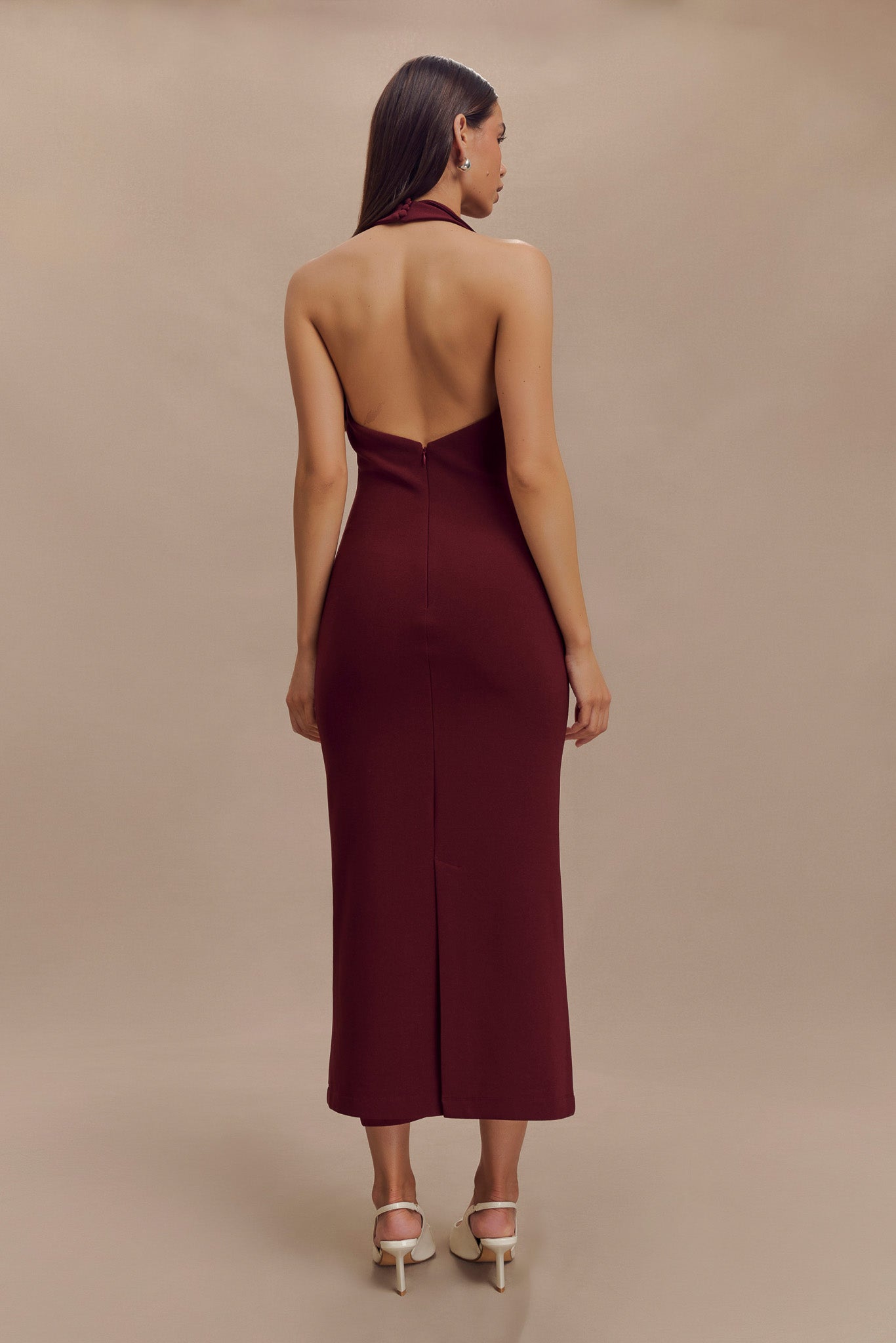 Robe midi en crêpe à col halter Annita - Merlot