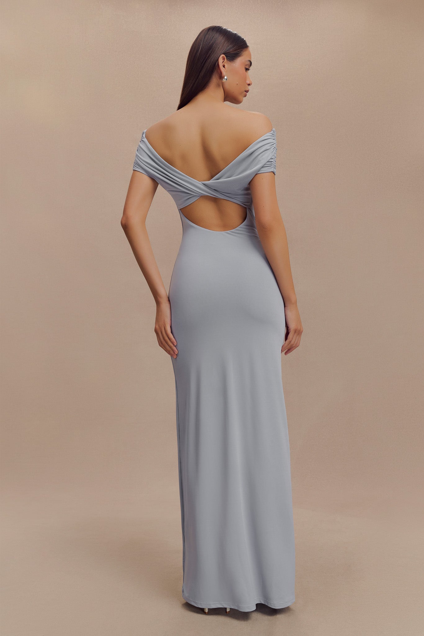 Robe Maxi Évasée et Décolletée Imogen - Bleu Cendré