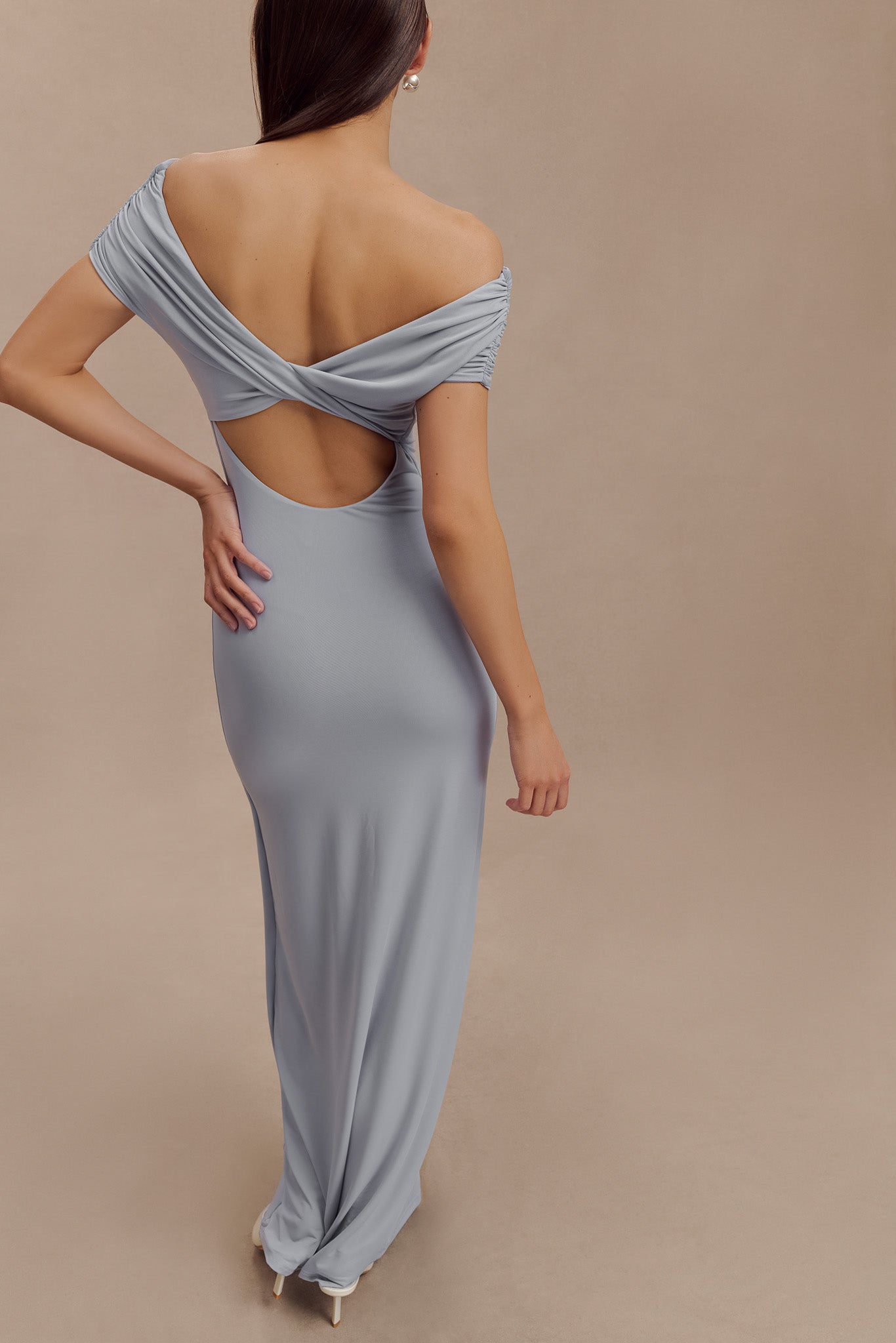 Robe Maxi Évasée et Décolletée Imogen - Bleu Cendré