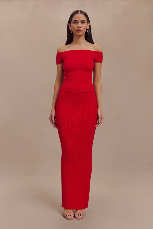 Jupe Maxi Tricot côtelé Mathilde - Rubis