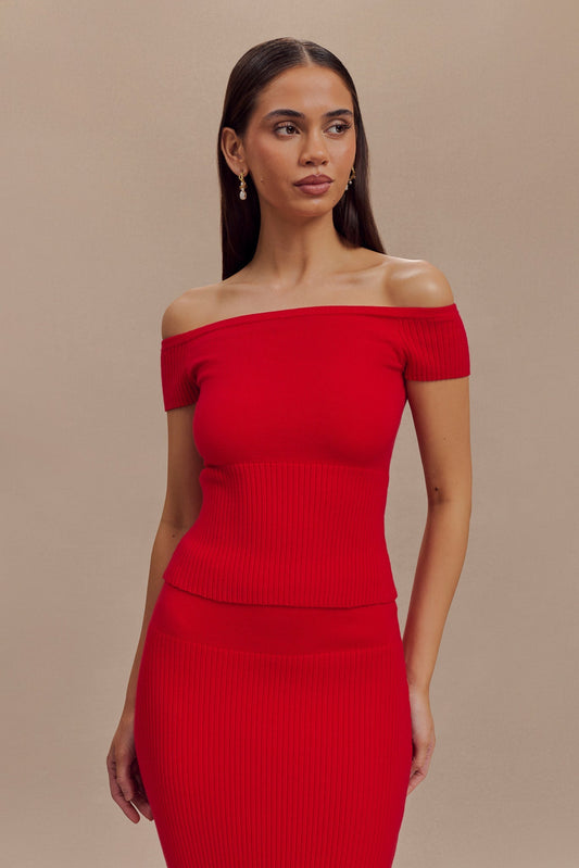 Mathilde Haut en Tricot côtelé à épaules dénudées - Rubis