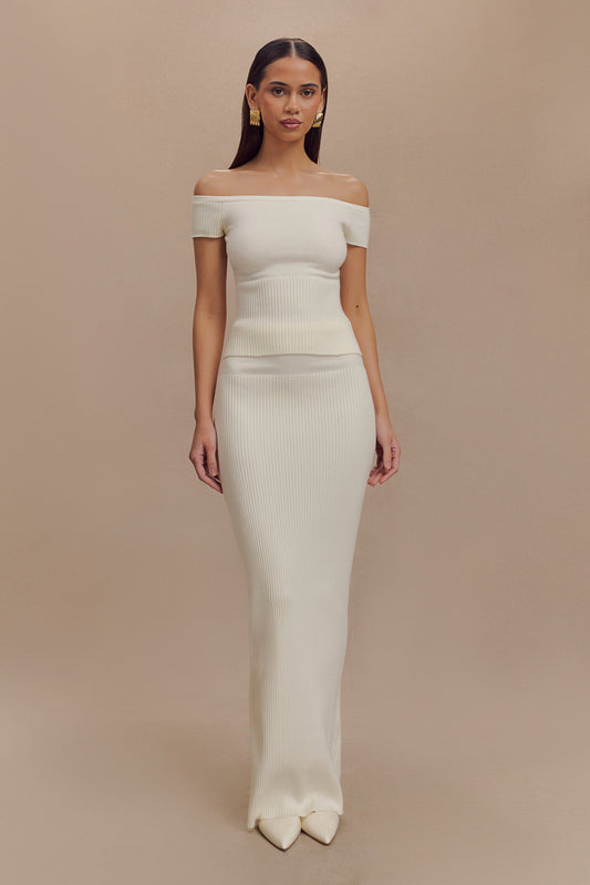 Jupe Maxi Tricot à Faille Mathilde - Ivoire