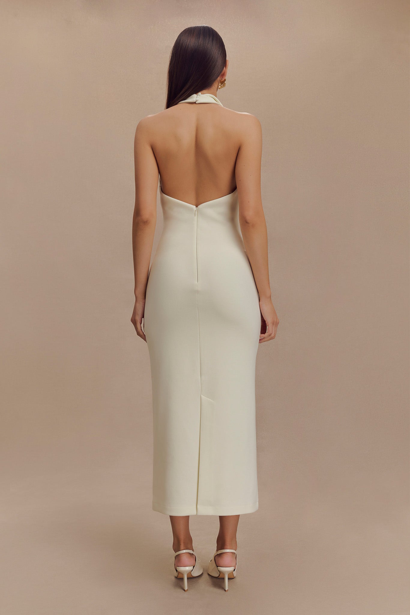 Robe midi en crêpe à col halter Annita - Ivoire