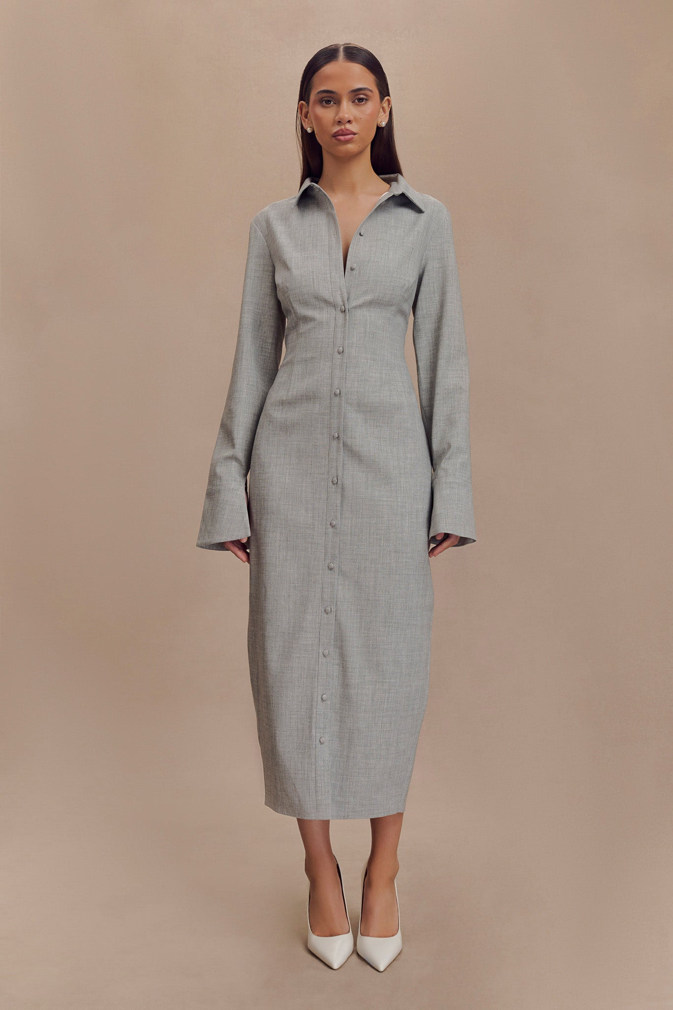Robe midi chemise ajustée Dorian - Gris anthracite chiné