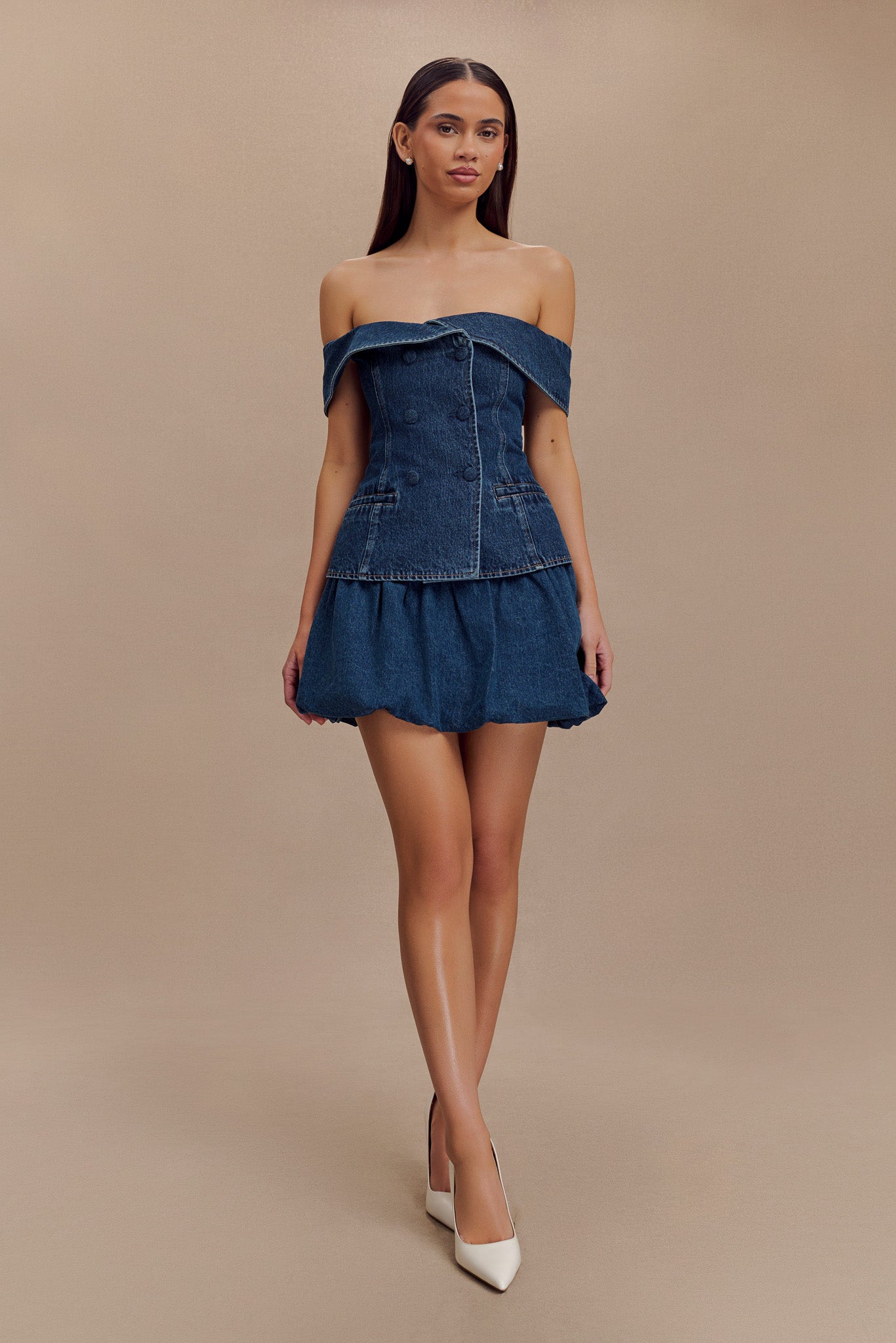 Jupe mini en jean à bulles Genia - Bleu foncé