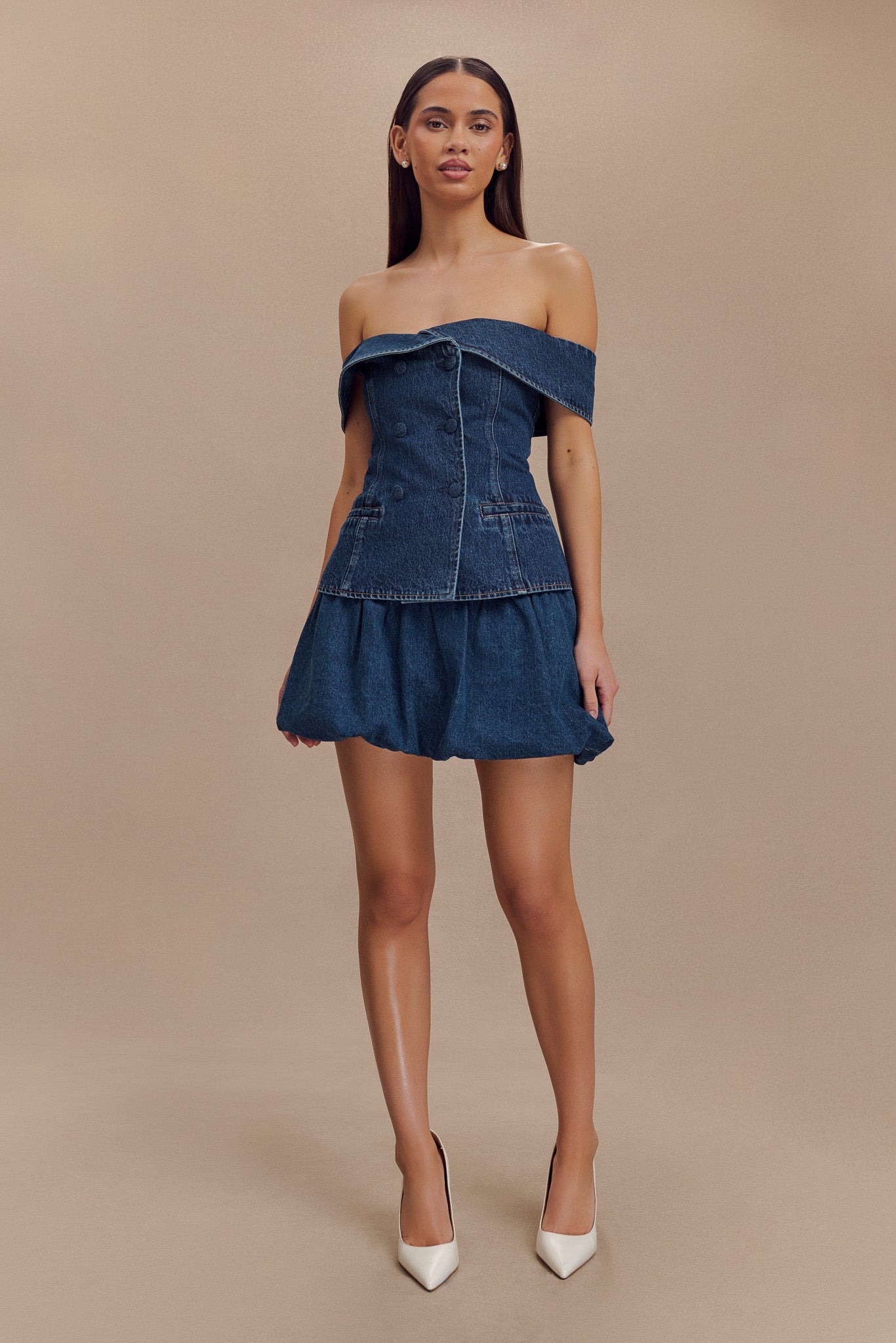 Top en jean à épaules dénudées Krista - Bleu foncé