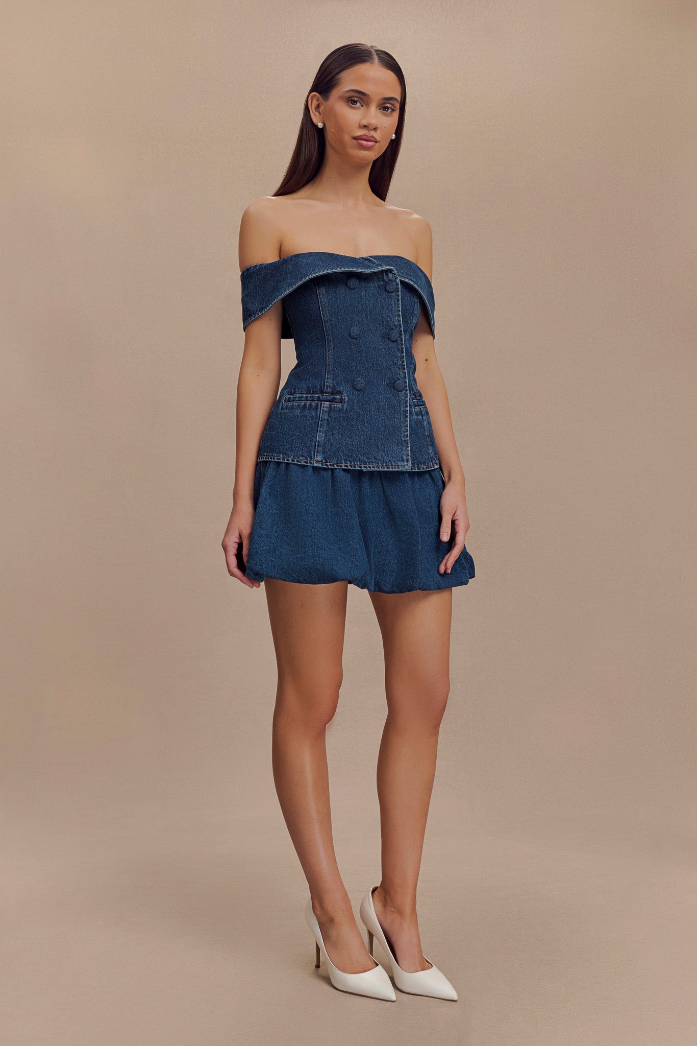 Top en jean à épaules dénudées Krista - Bleu foncé