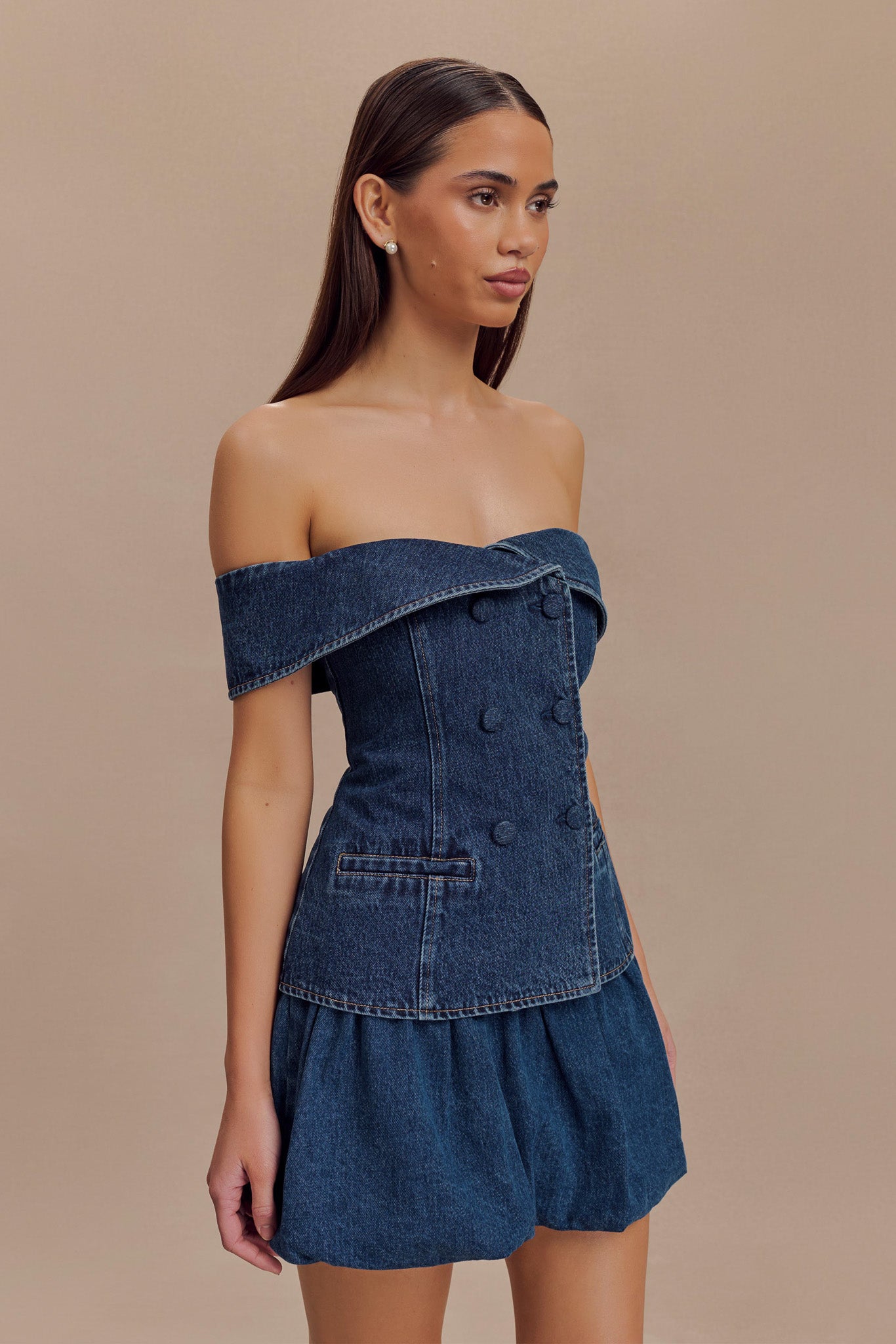 Top en jean à épaules dénudées Krista - Bleu foncé