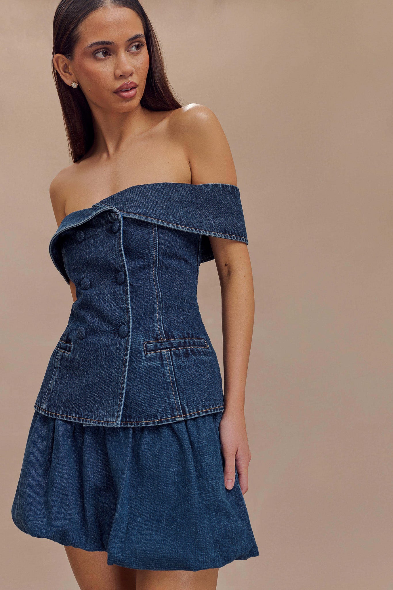 Top en jean à épaules dénudées Krista - Bleu foncé