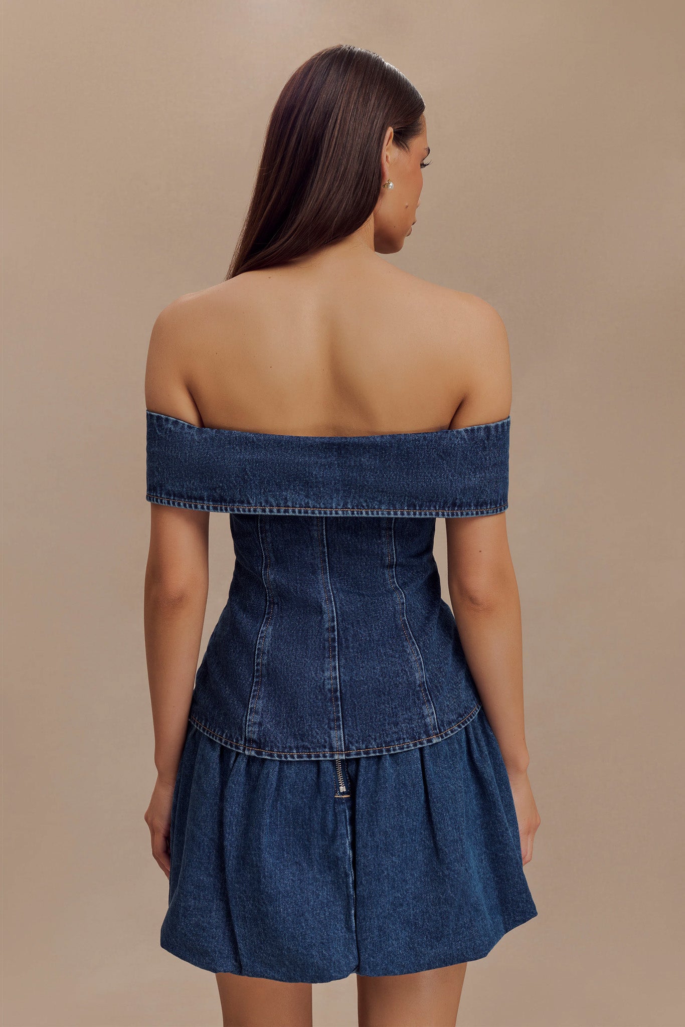 Top en jean à épaules dénudées Krista - Bleu foncé