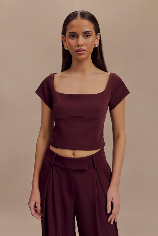 Top tailleur à manches courtes et longueur allongée Ellis - Brun-rouge