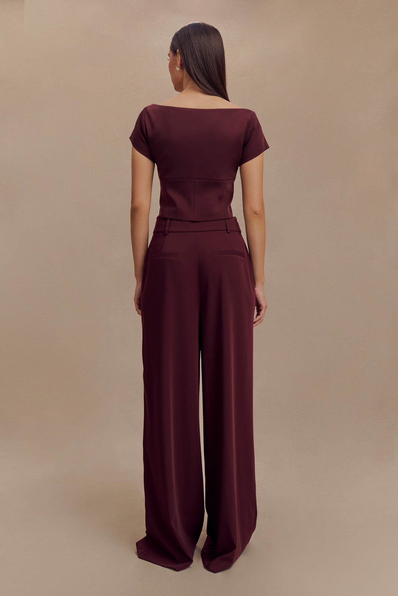 Top tailleur à manches courtes et longueur allongée Ellis - Brun-rouge