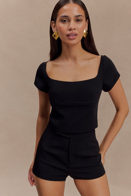 Top tailleur Ellis à manches courtes et longueur allongée - Noir