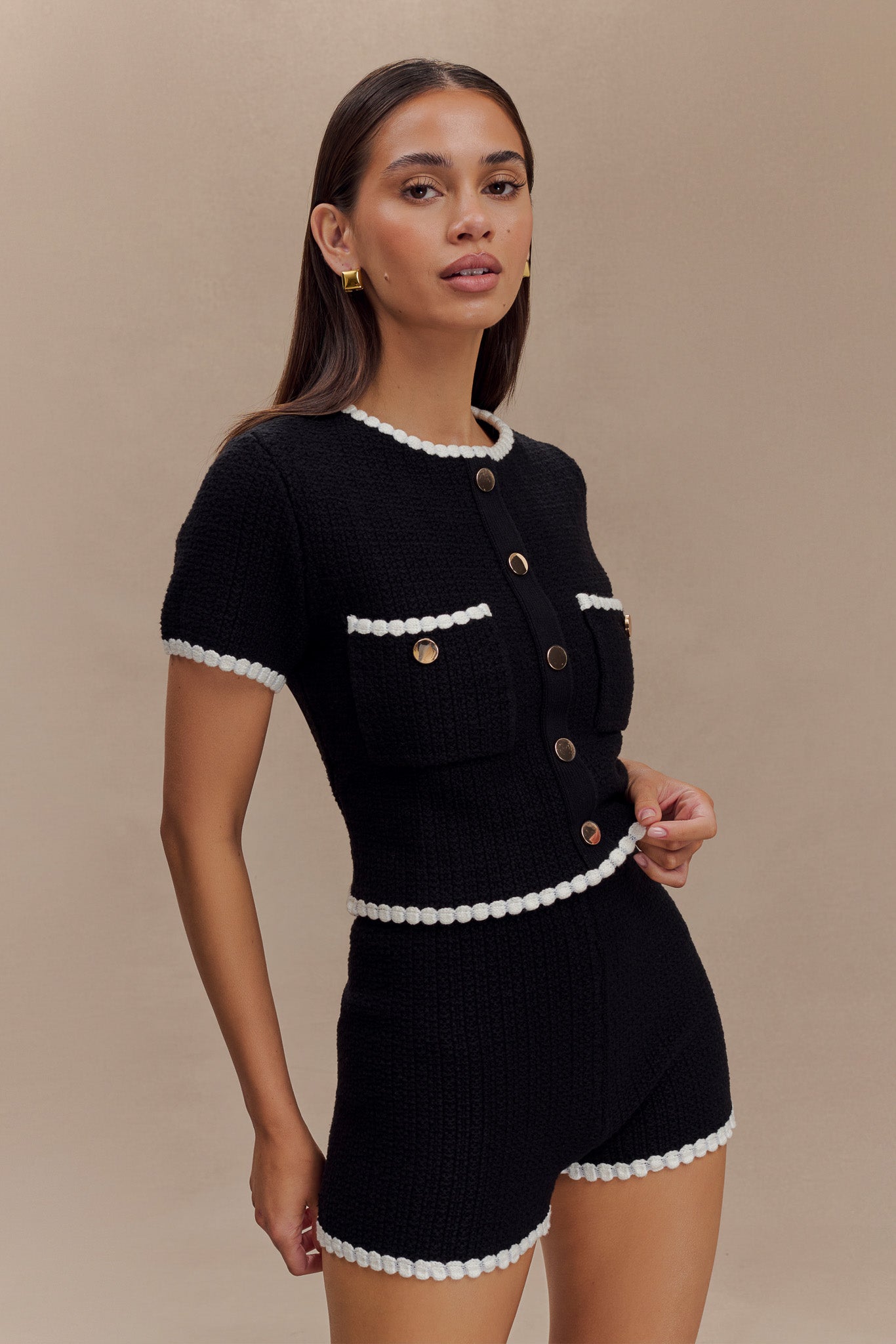 Top en tricot contrasté safran - Noir/Blanc