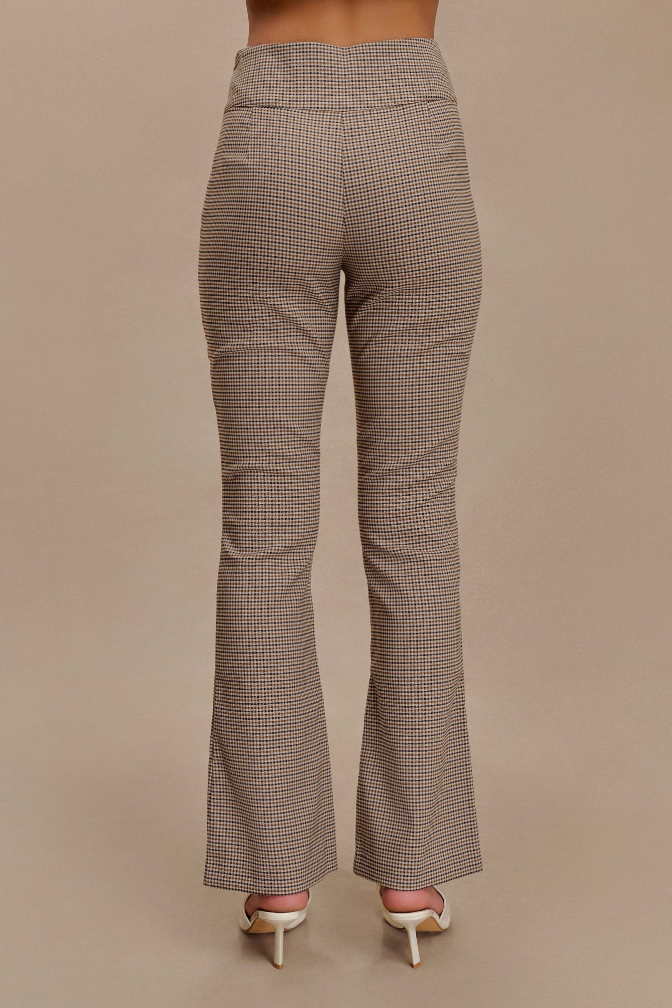 Pantalon droit à taille mi-hauteur avec boucle et imprimé à carreaux beige - Sweeney