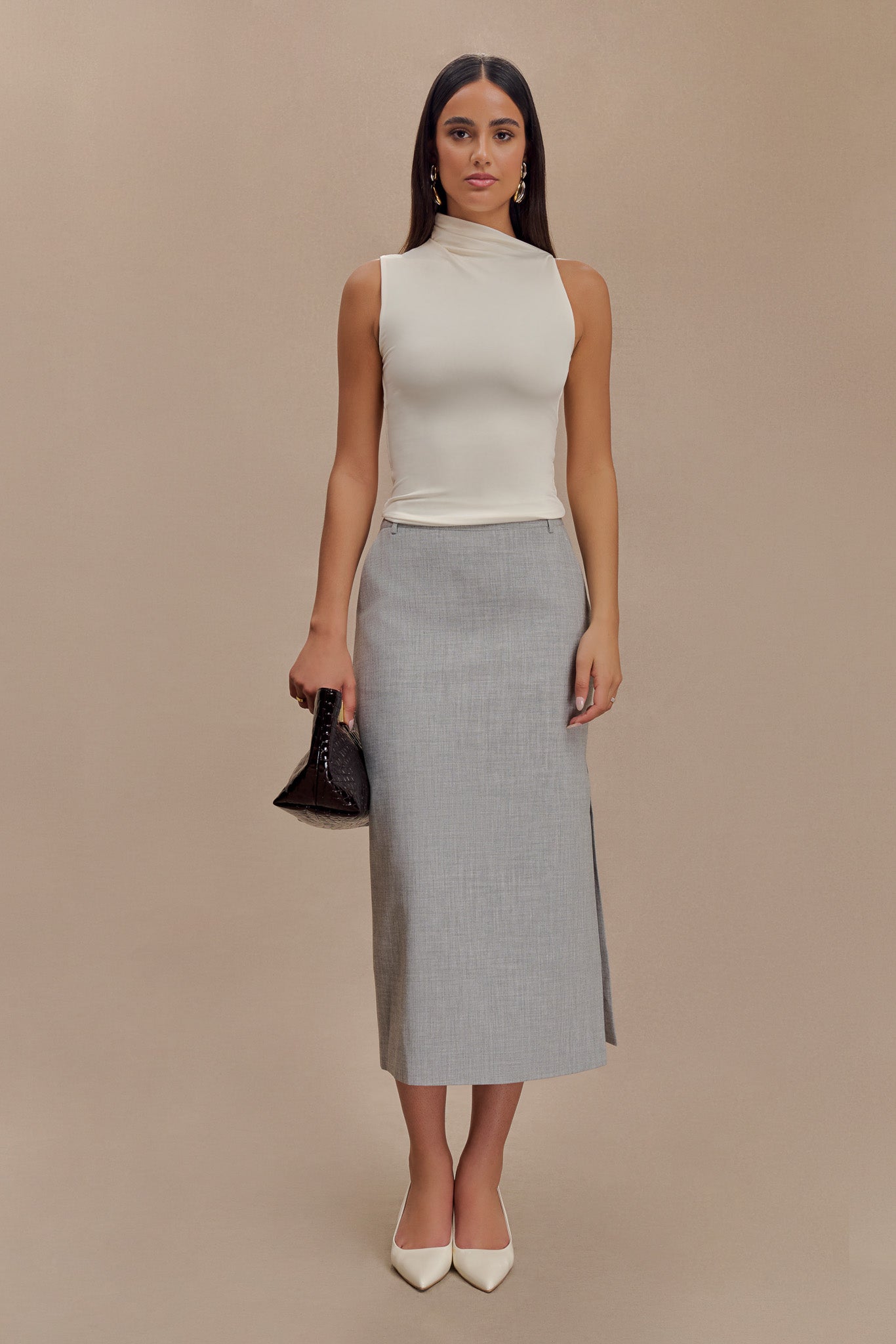 Jupe mi-longue Ambrose - Gris anthracite chiné