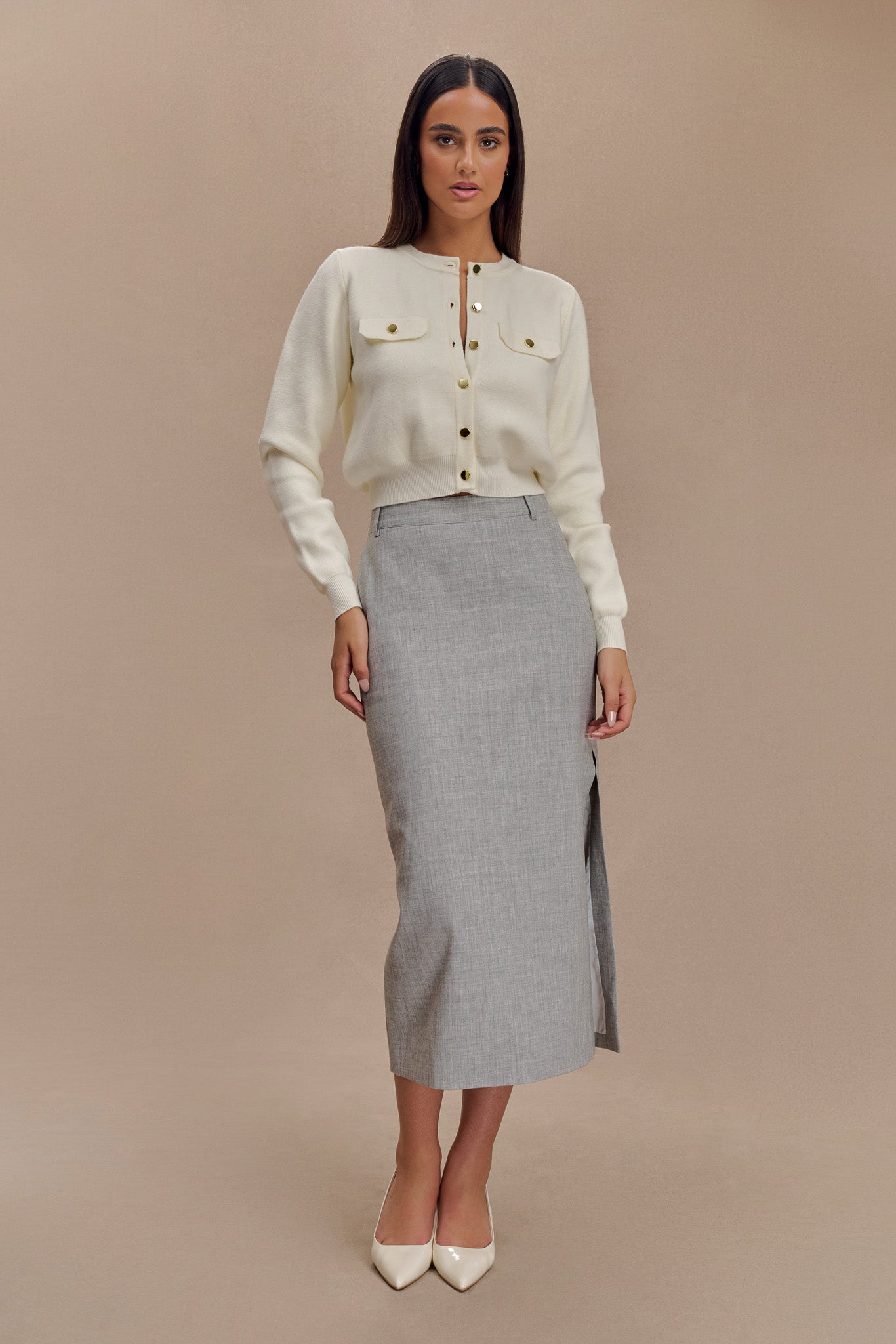 Jupe mi-longue Ambrose - Gris anthracite chiné