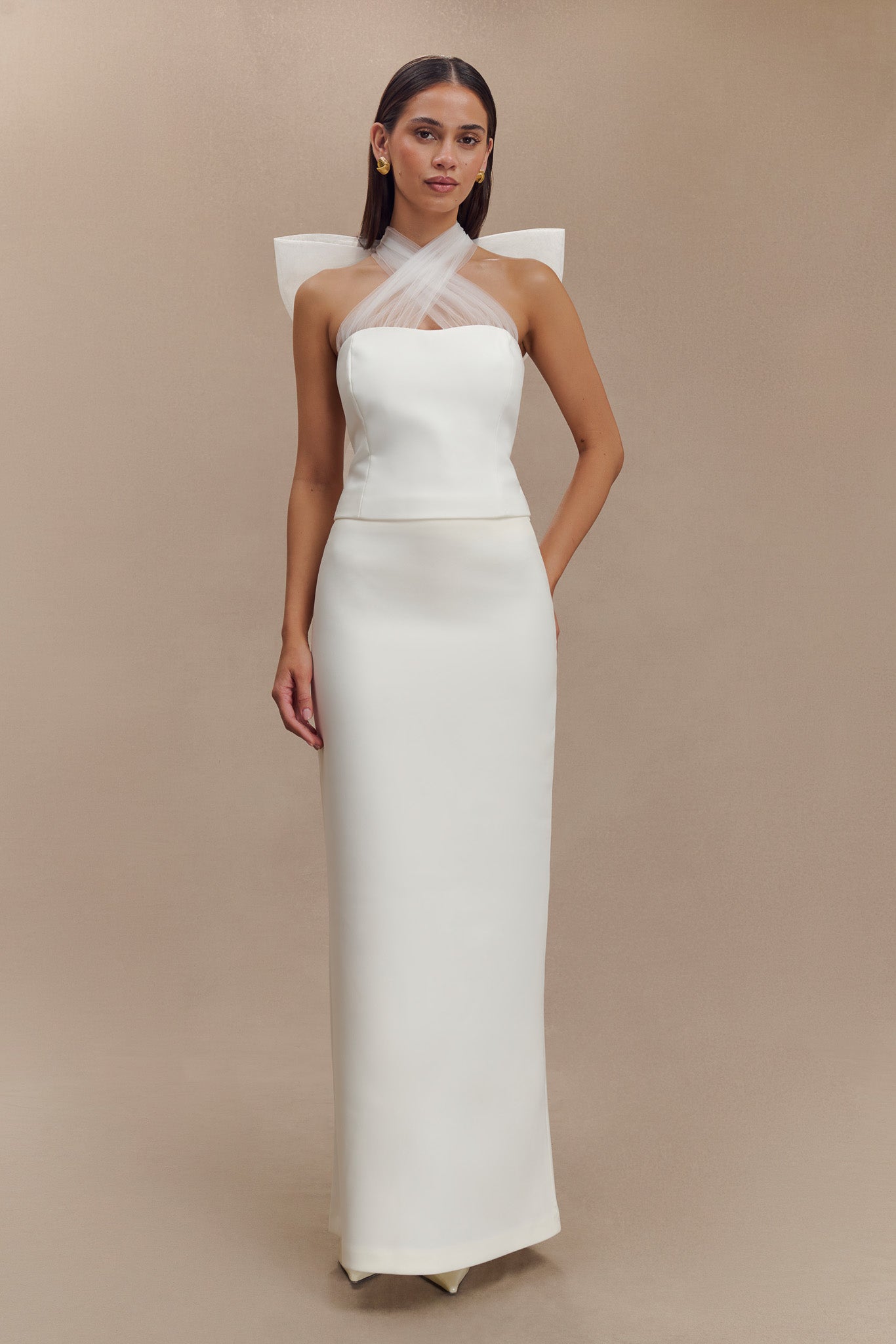 Top Maryam en tulle avec nœud - Blanc