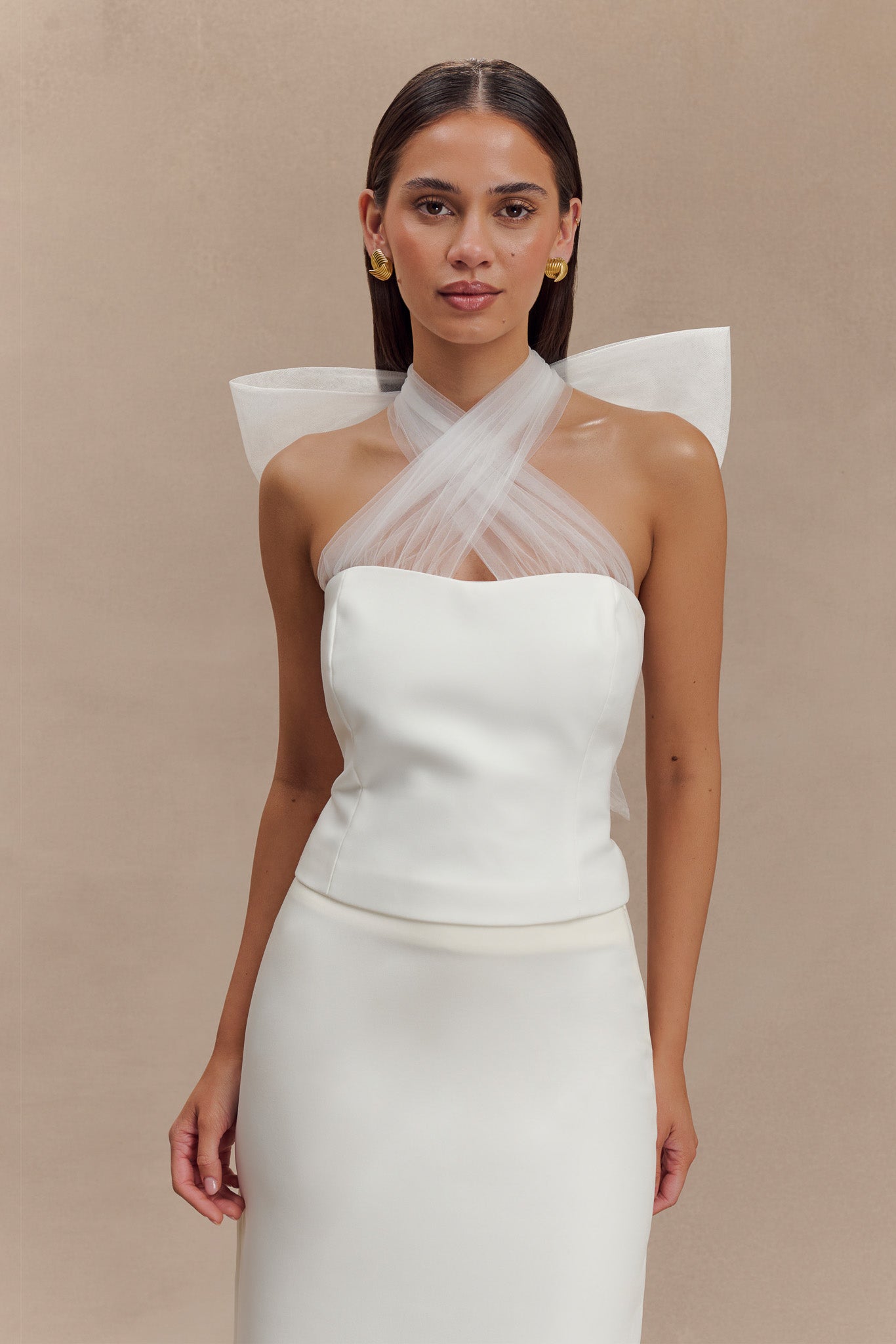 Top Maryam en tulle avec nœud - Blanc
