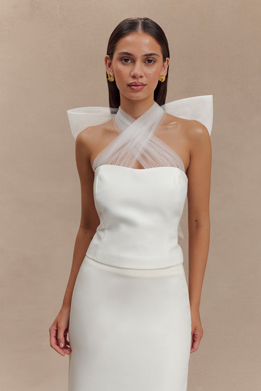 Top Maryam en tulle avec nœud - Blanc