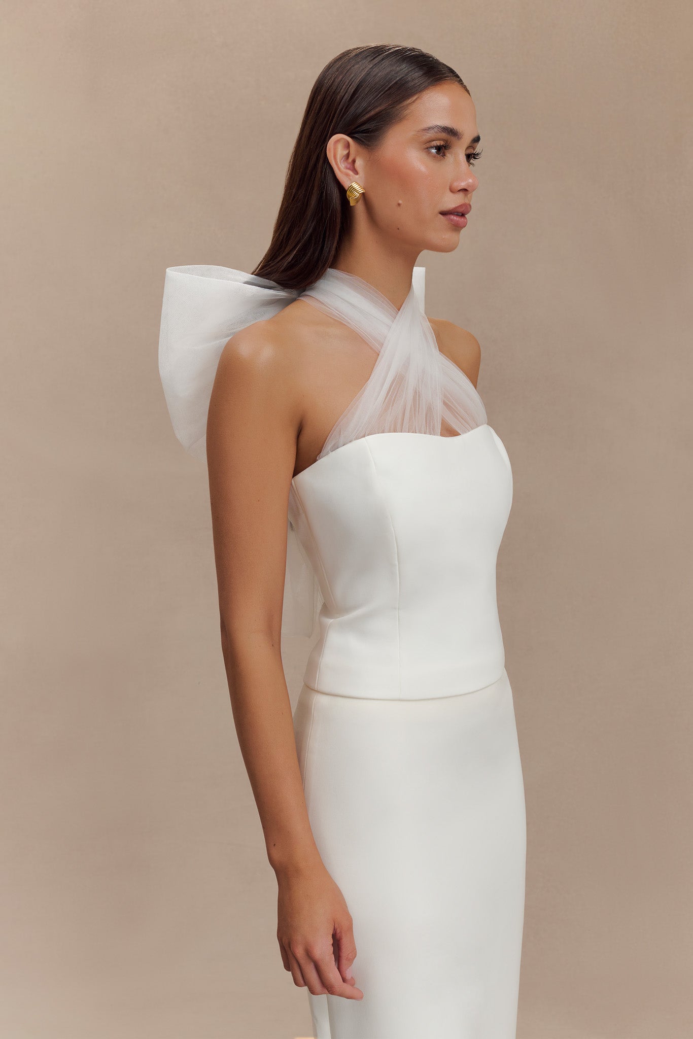 Top Maryam en tulle avec nœud - Blanc