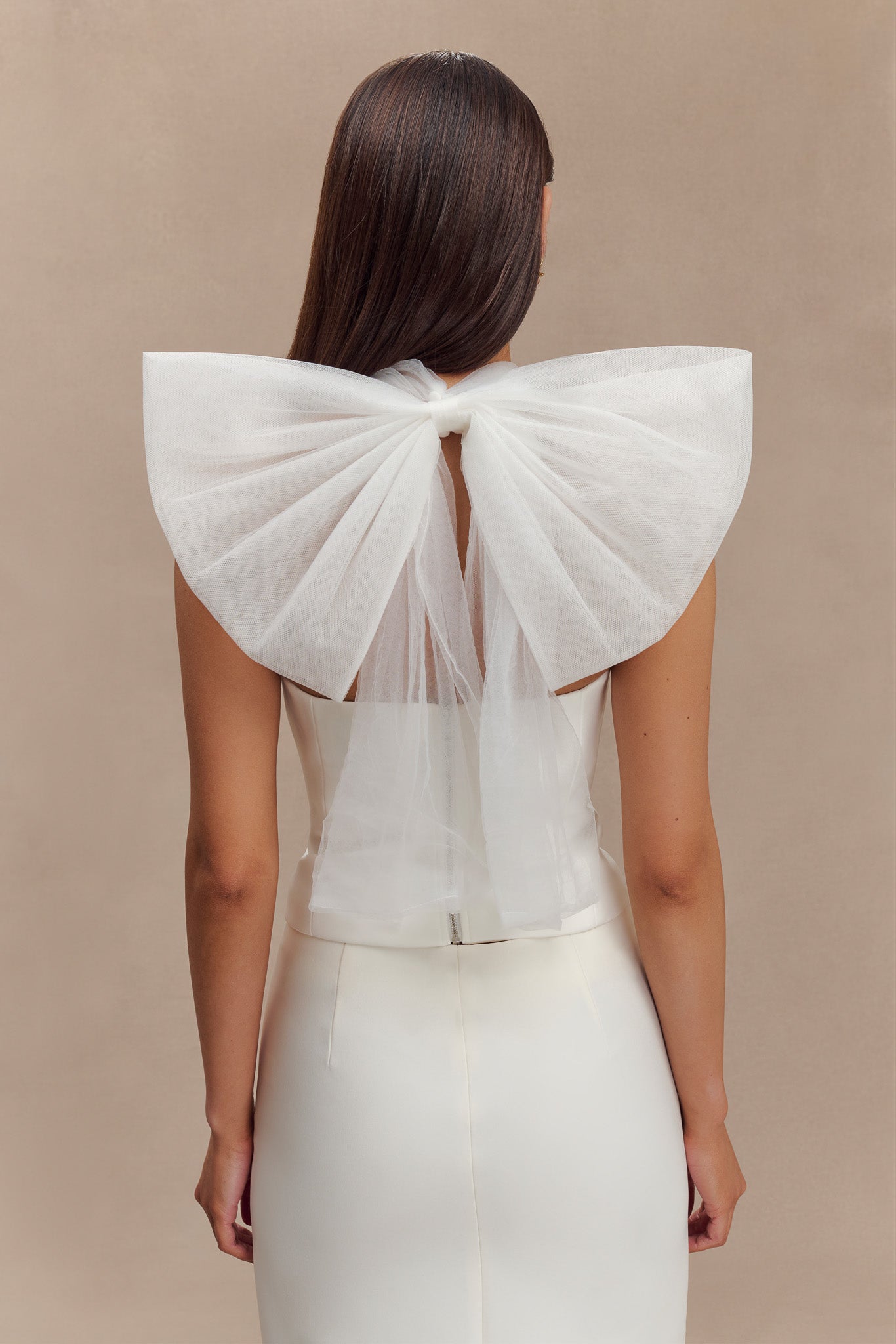 Top Maryam en tulle avec nœud - Blanc