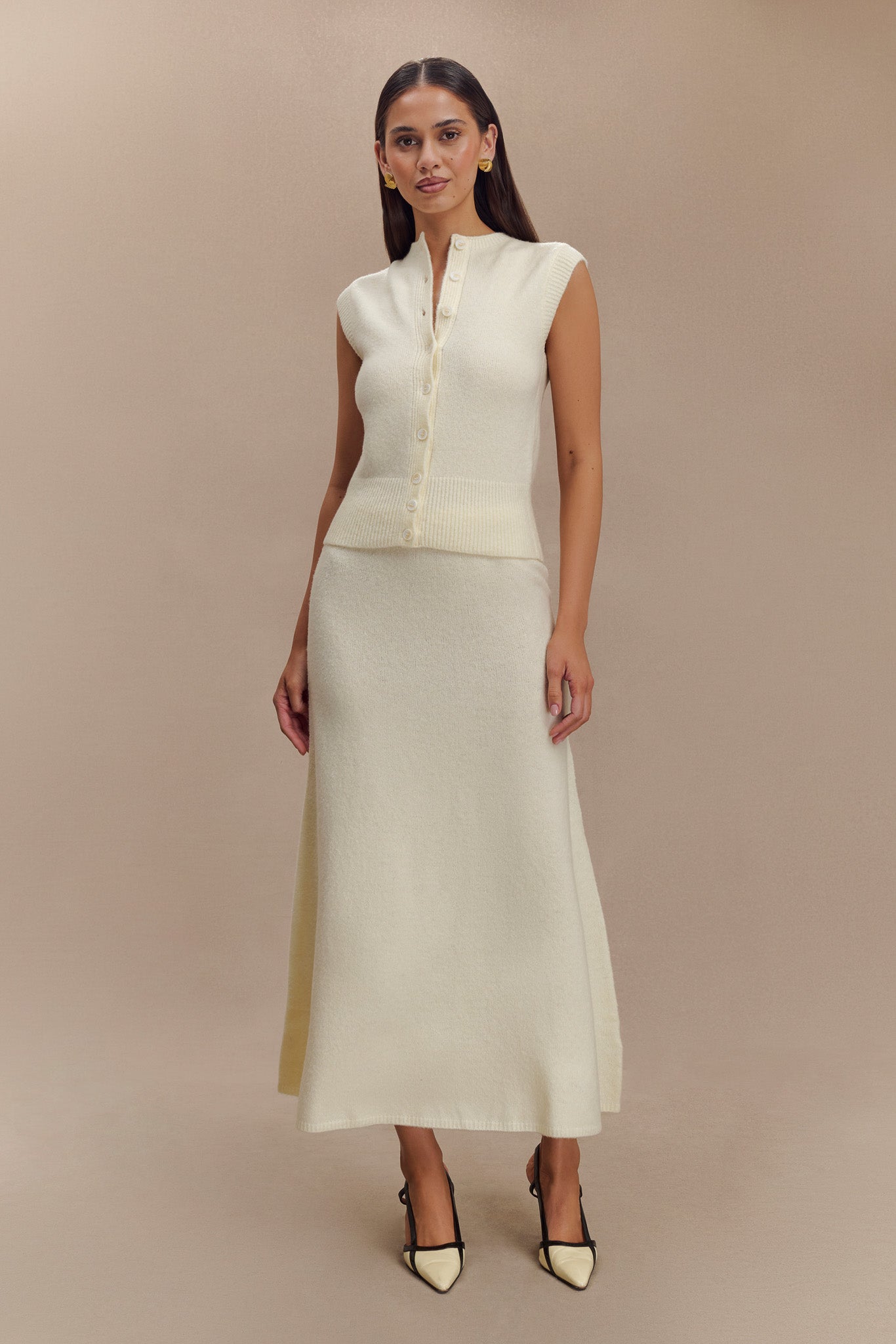 Jupe Maxi Tricot Vivica - Ivoire Marbré