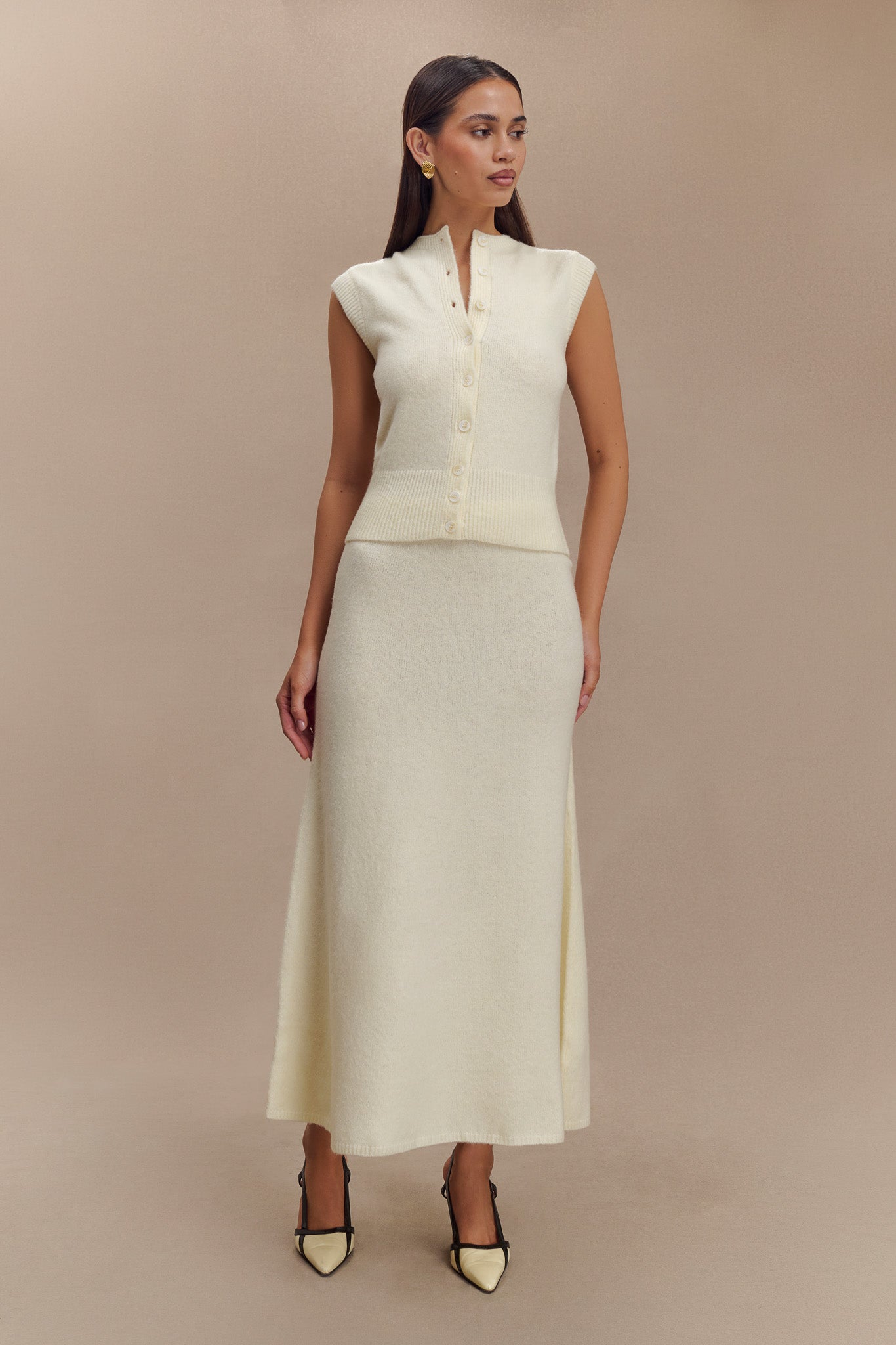 Jupe Maxi Tricot Vivica - Ivoire Marbré