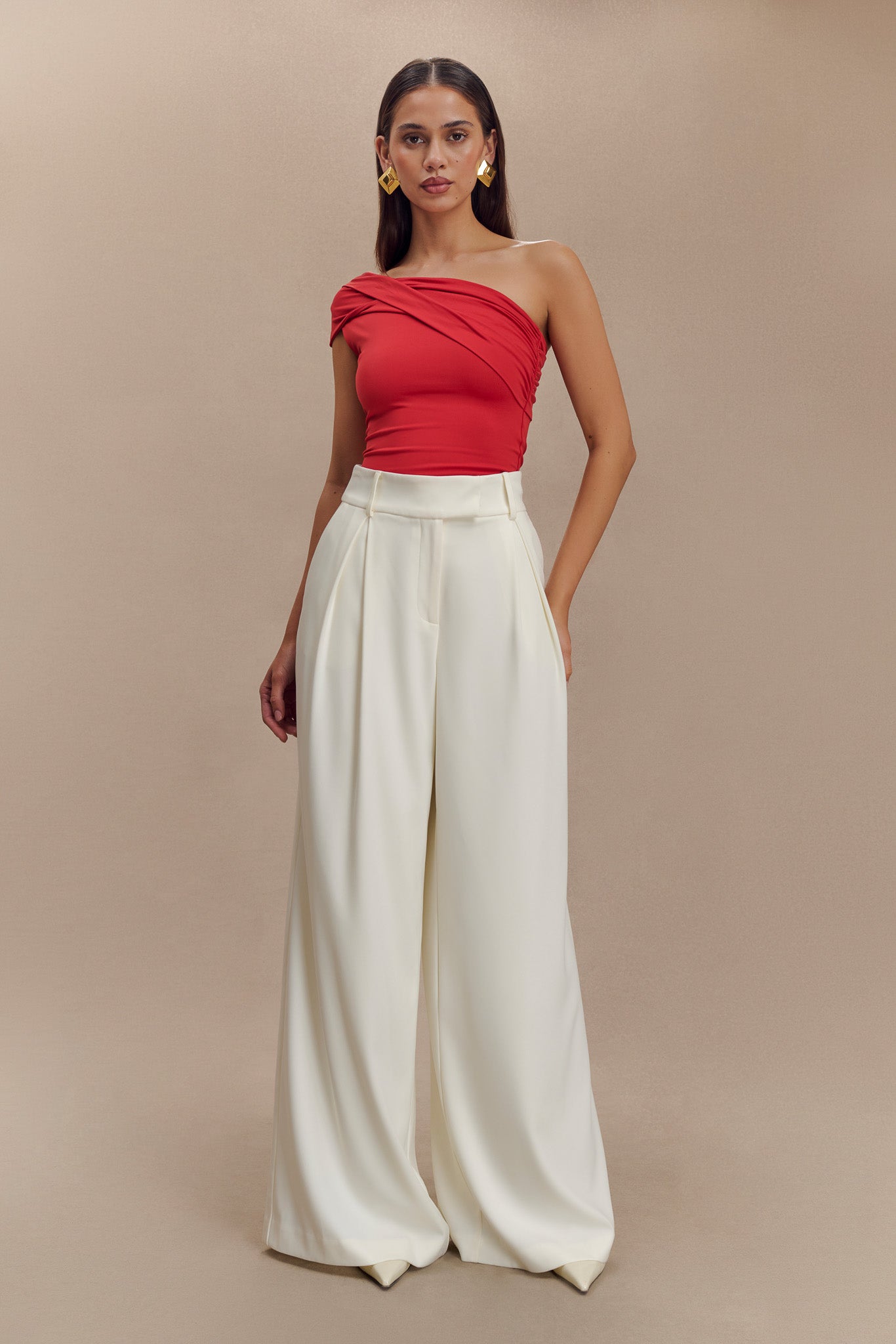 Pantalon large à plis Jacqueline - Ivoire