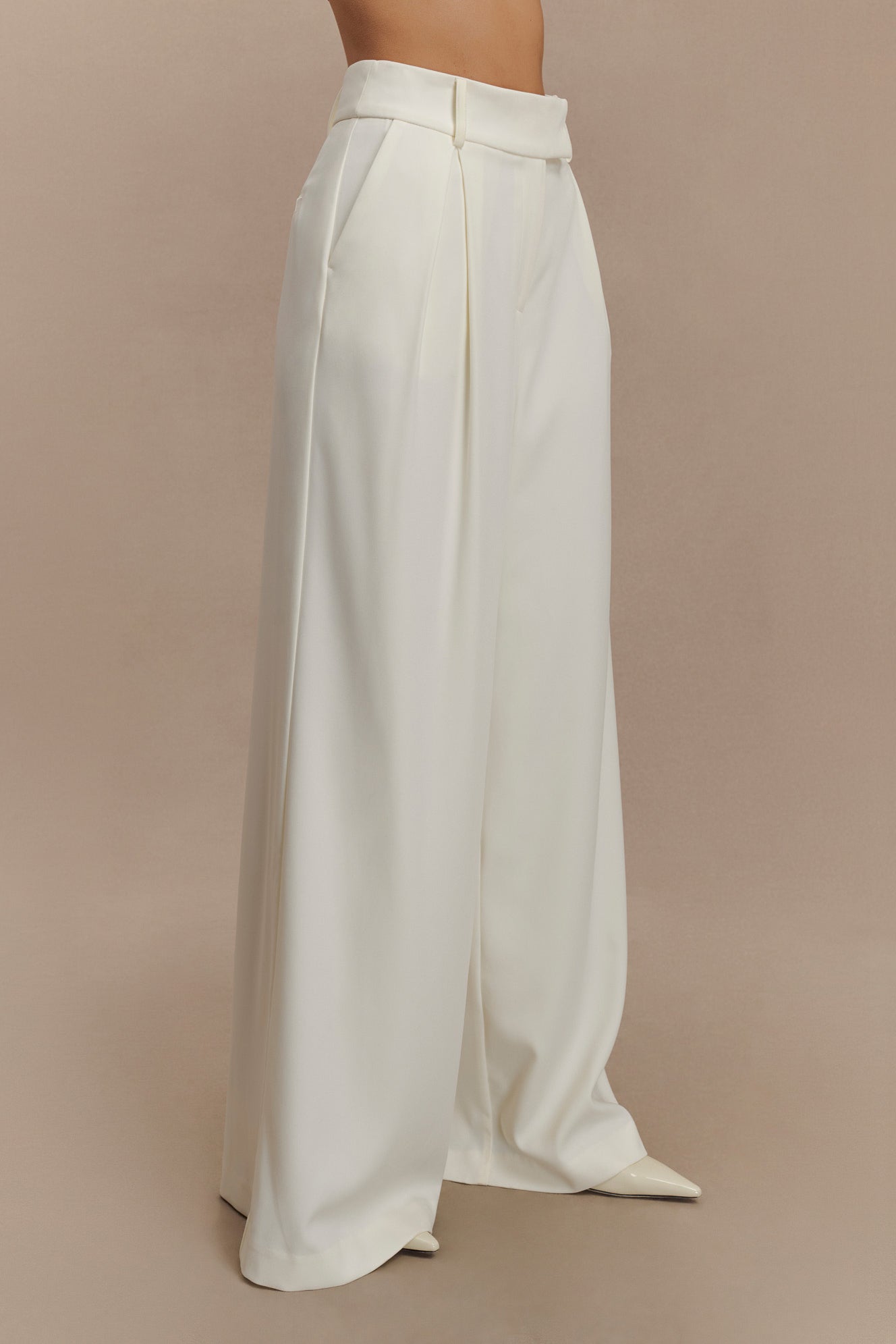 Pantalon large à plis Jacqueline - Ivoire