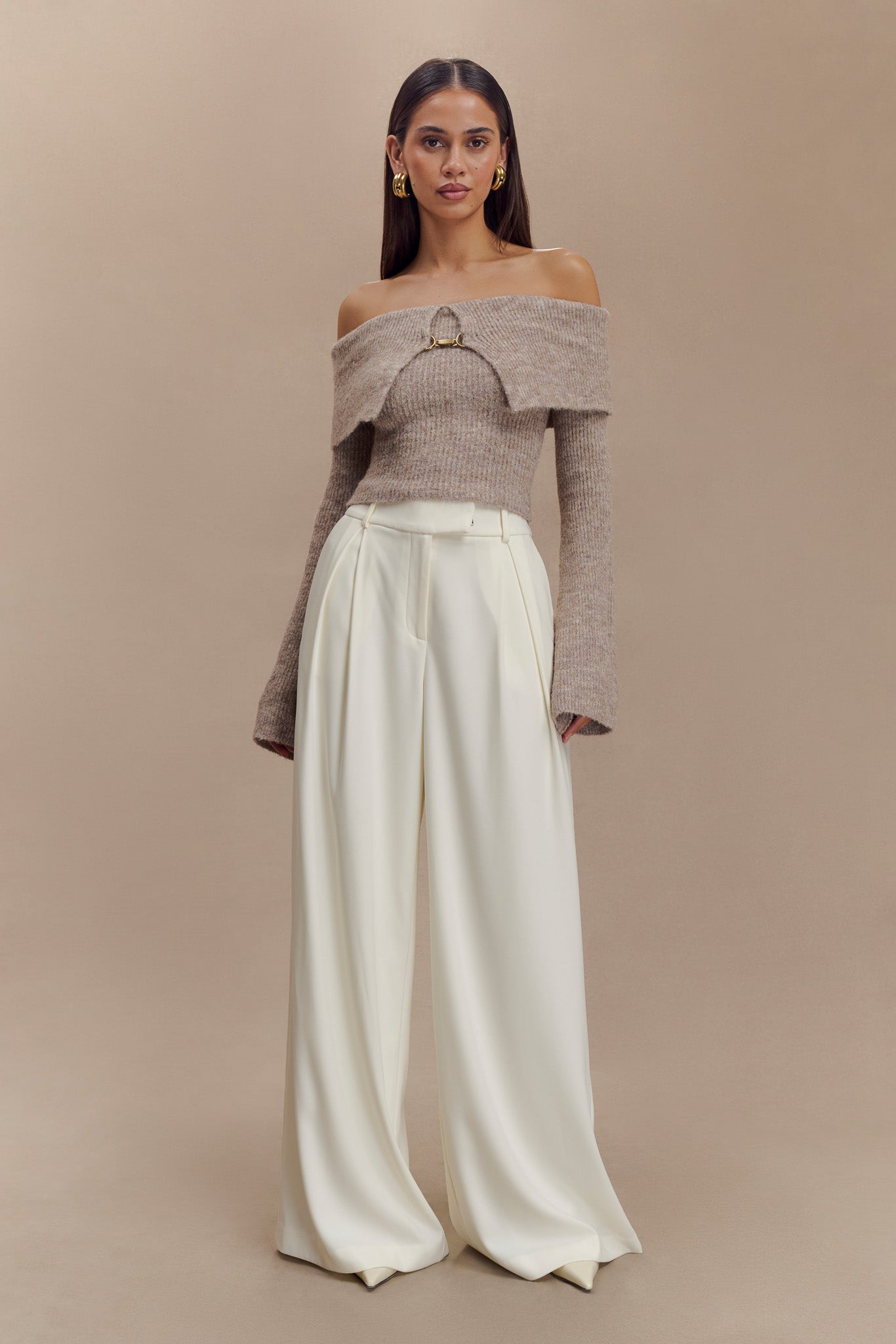 Pantalon large à plis Jacqueline - Ivoire