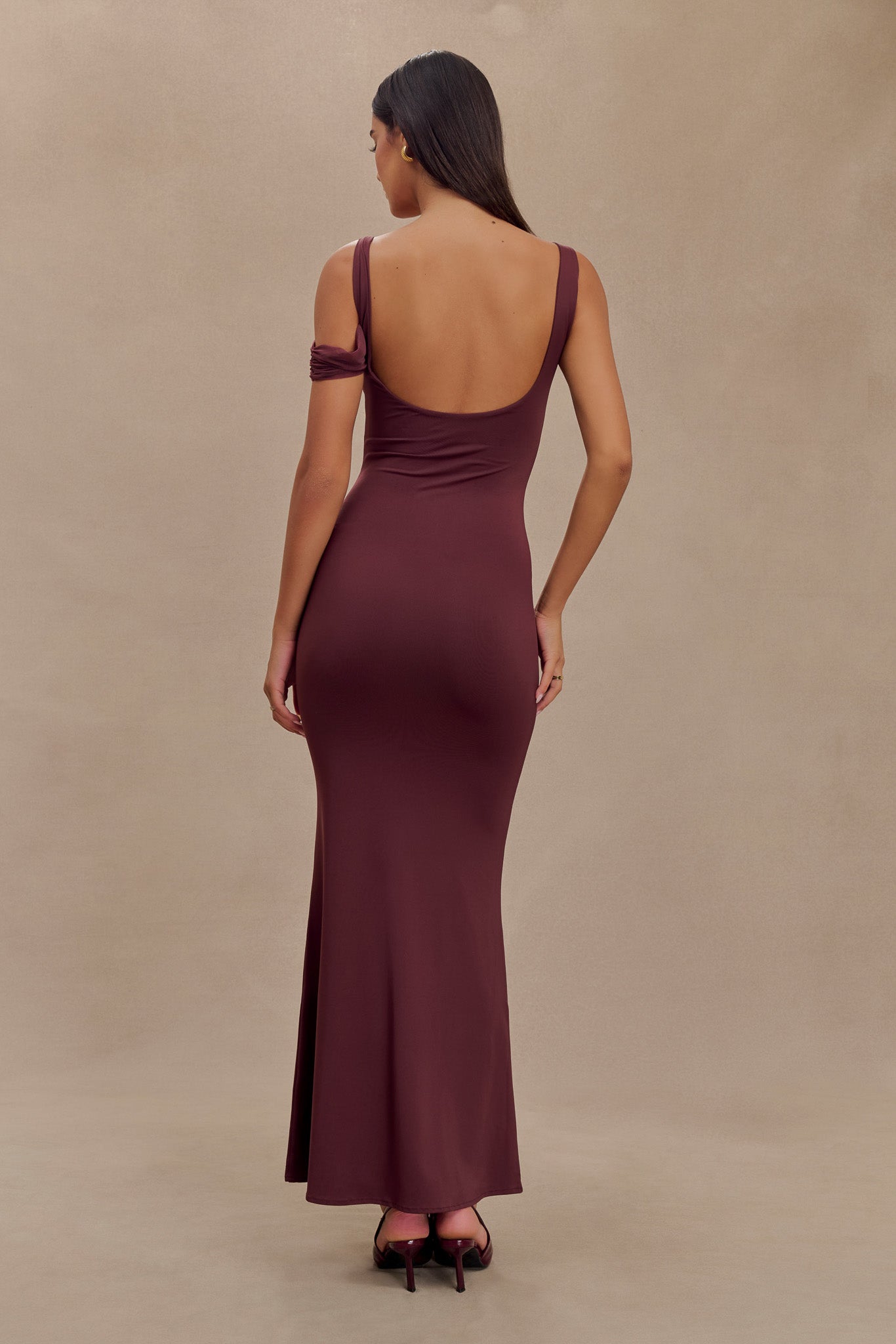 Robe maxi sans manches Janette en nylon et maille recyclés - Marron-rouge