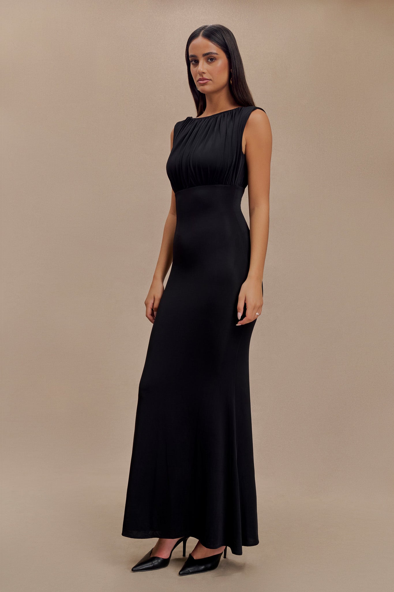 Robe Maxi Malia en Mousseline de Soie à Plis - Noir