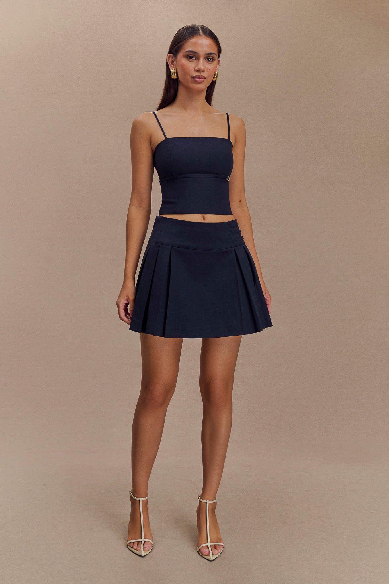 Jupe mini plissée avec boucle Angie - Bleu marine foncé