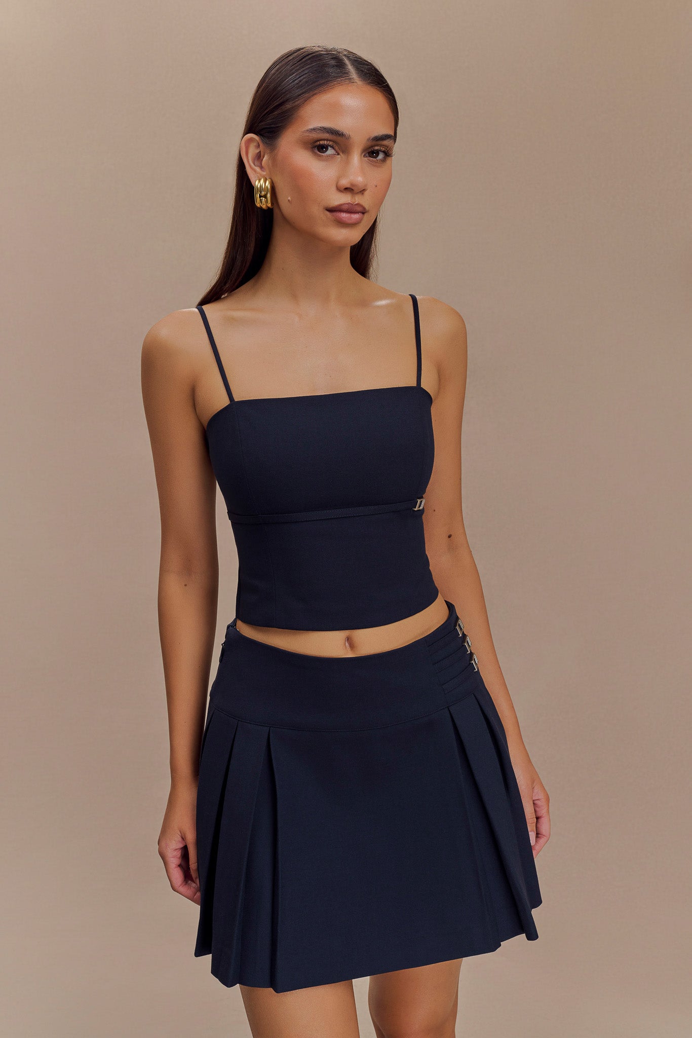 Jupe mini plissée avec boucle Angie - Bleu marine foncé
