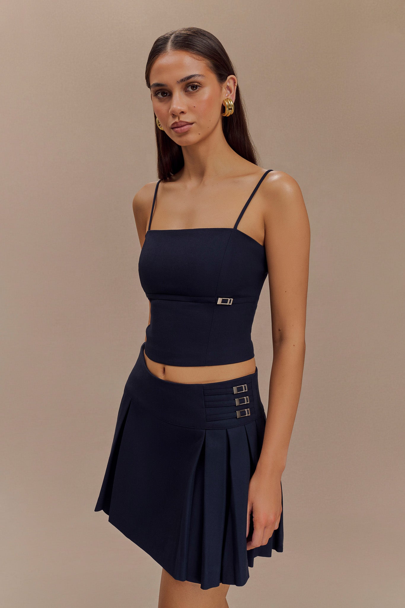 Jupe mini plissée avec boucle Angie - Bleu marine foncé