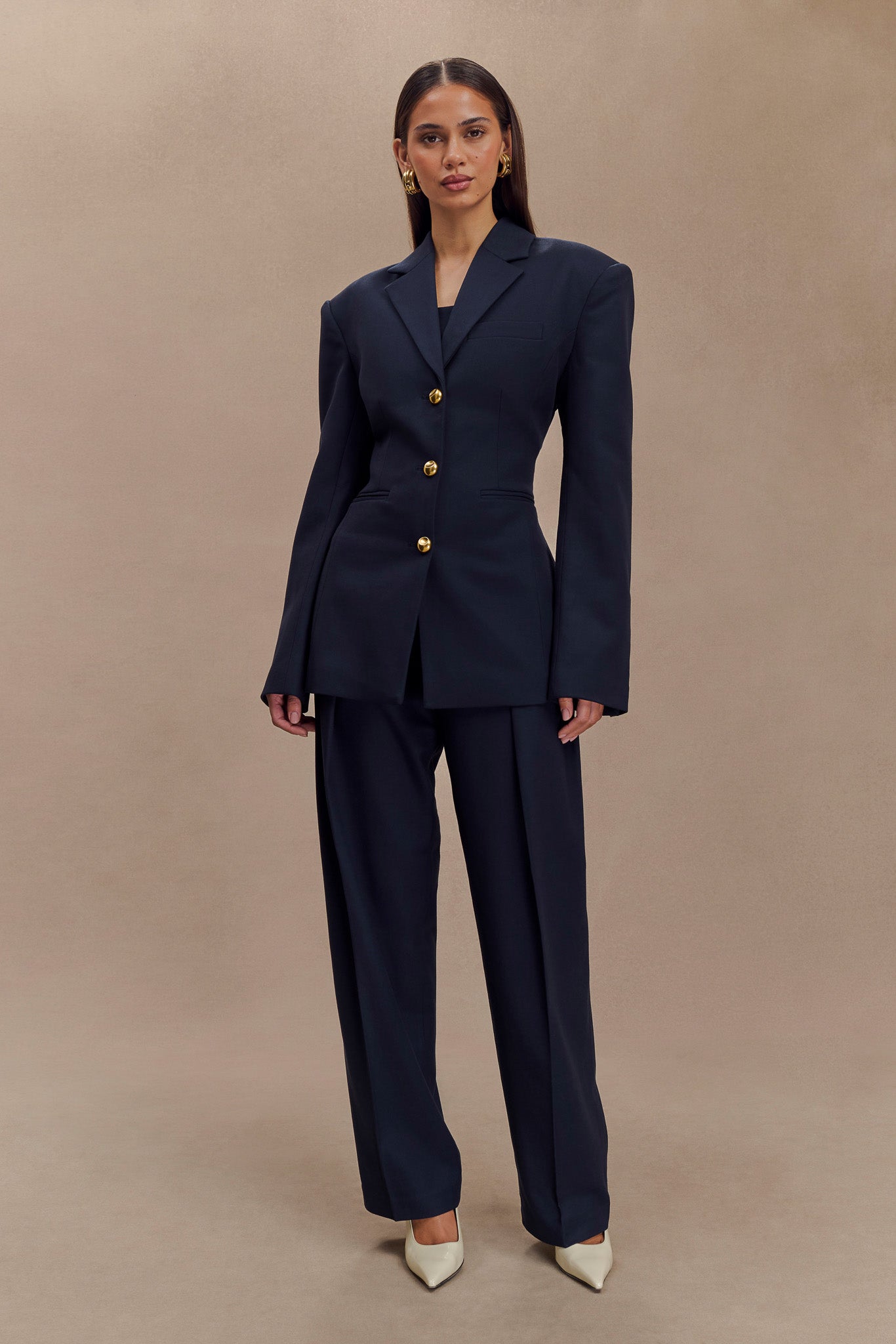 Pantalon à taille haute et plis Penelope - Bleu marine foncé