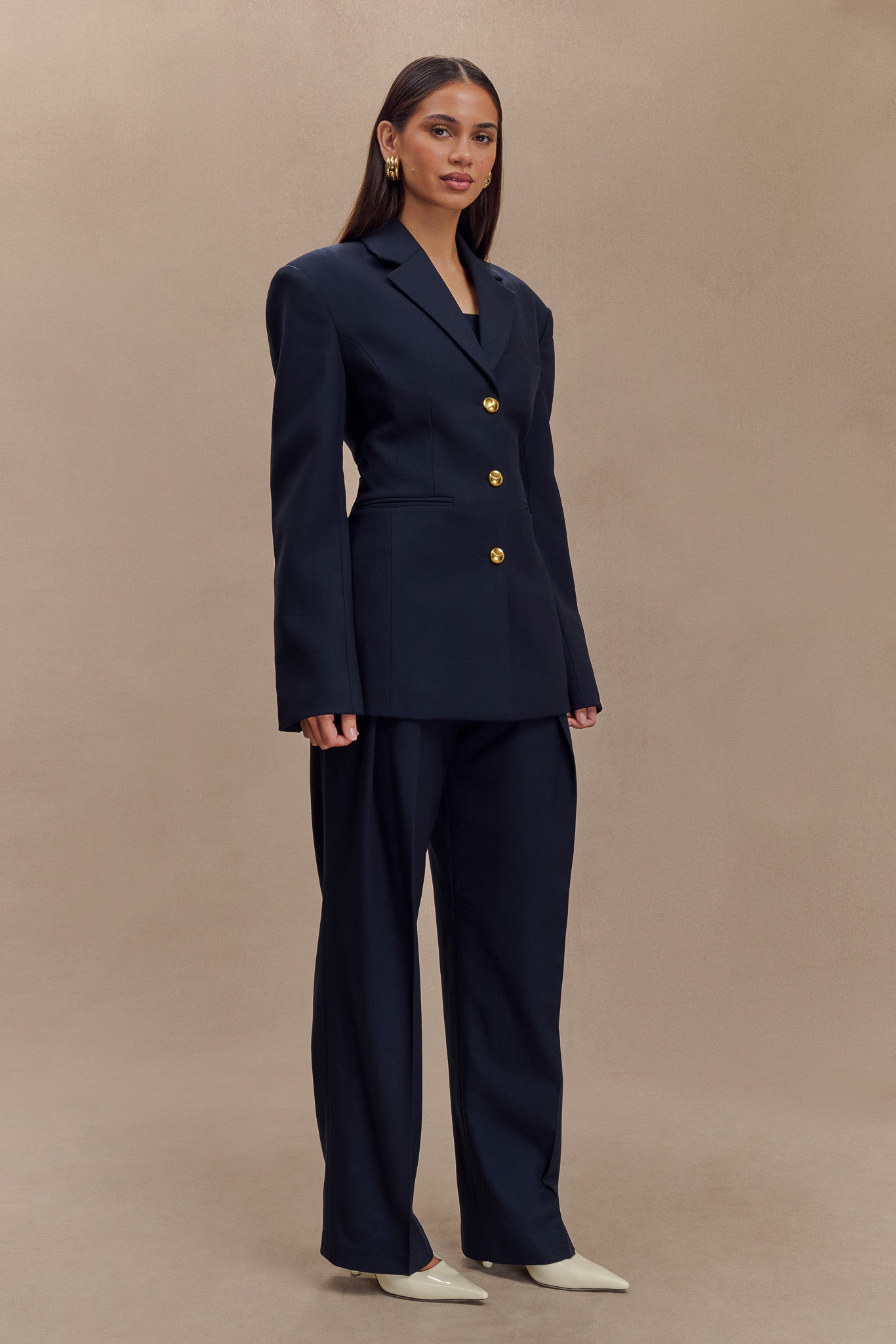 Pantalon à taille haute et plis Penelope - Bleu marine foncé