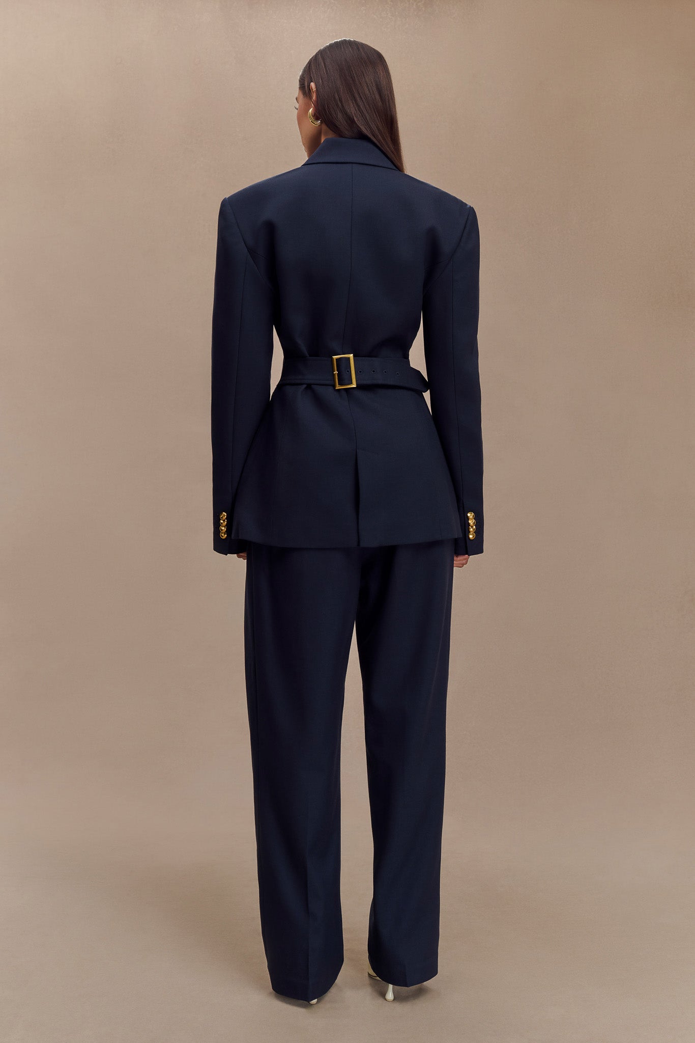 Pantalon à taille haute et plis Penelope - Bleu marine foncé