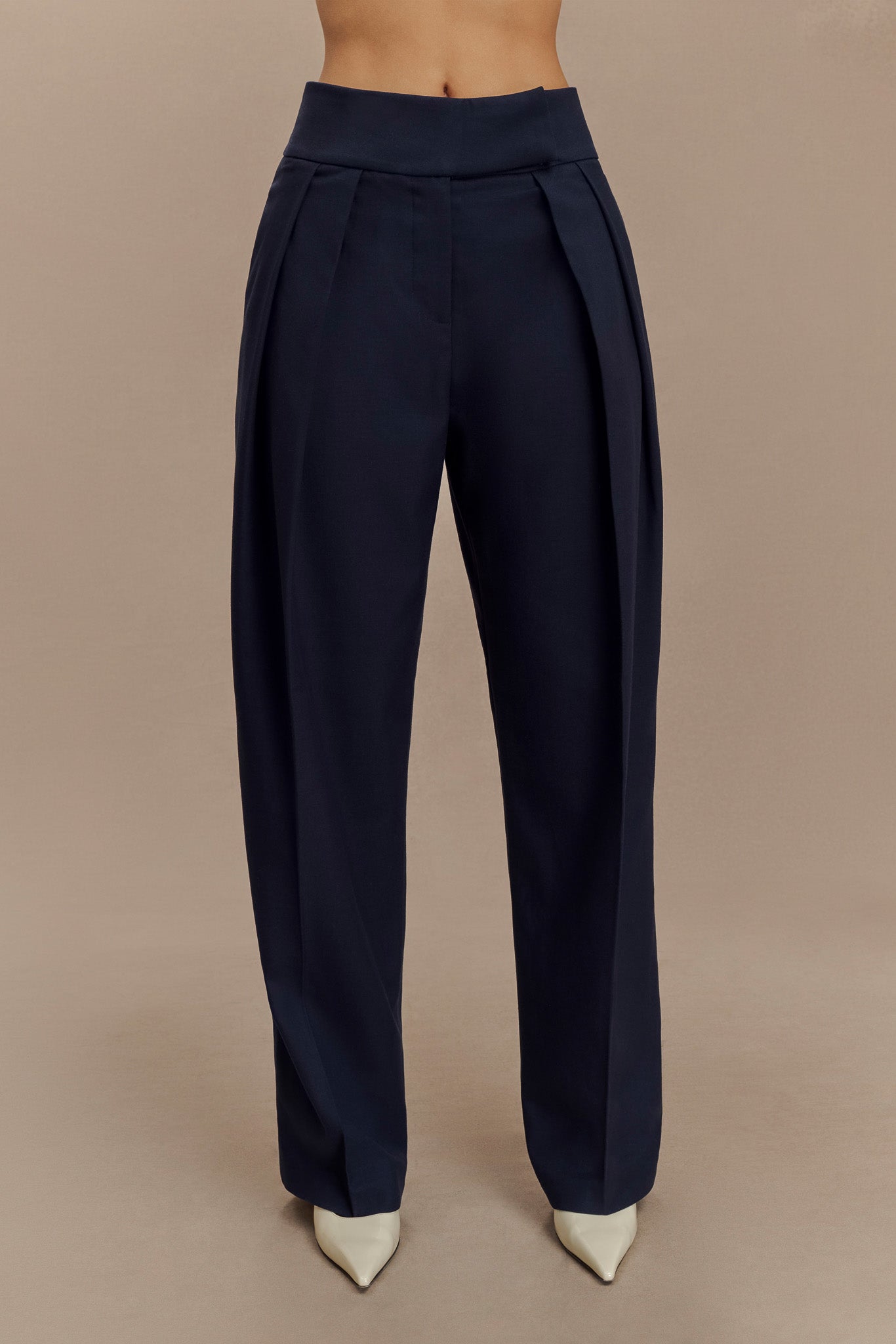 Pantalon à taille haute et plis Penelope - Bleu marine foncé