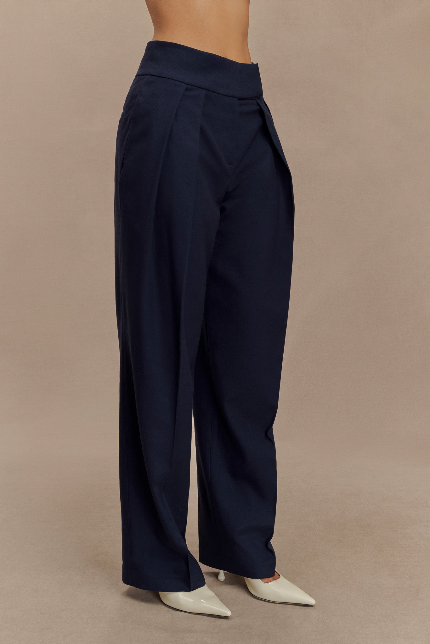 Pantalon à taille haute et plis Penelope - Bleu marine foncé