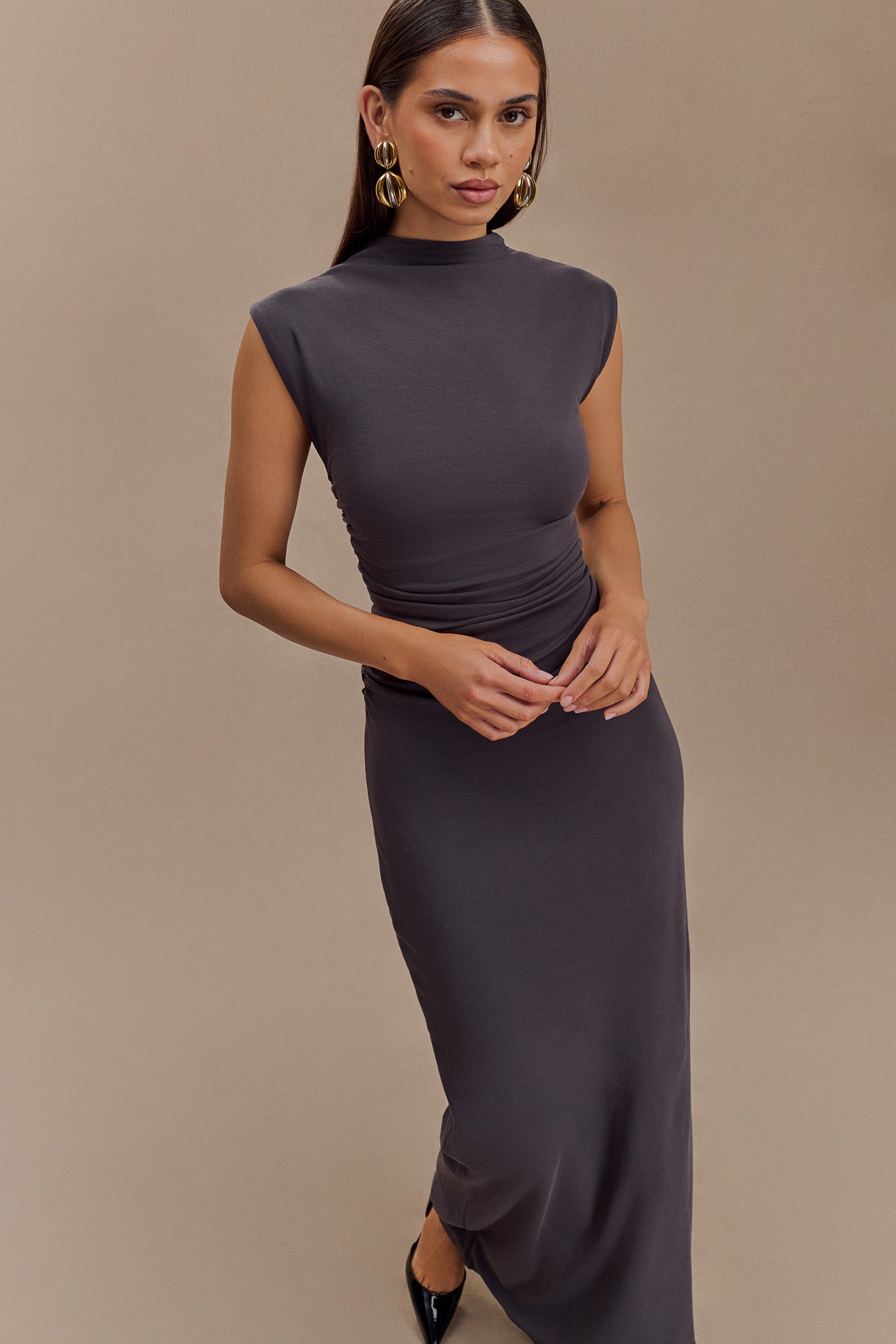 Robe Maxi Sans Manches à Col Haut Elliot - Gris Anthracite